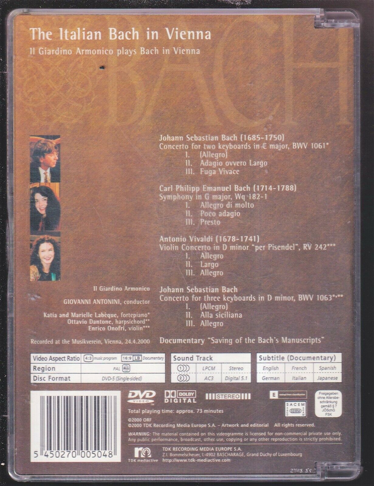 EBOND The Italian Bach In Vienna Di Johann Sebastian Bach  Sjb DVD D555546