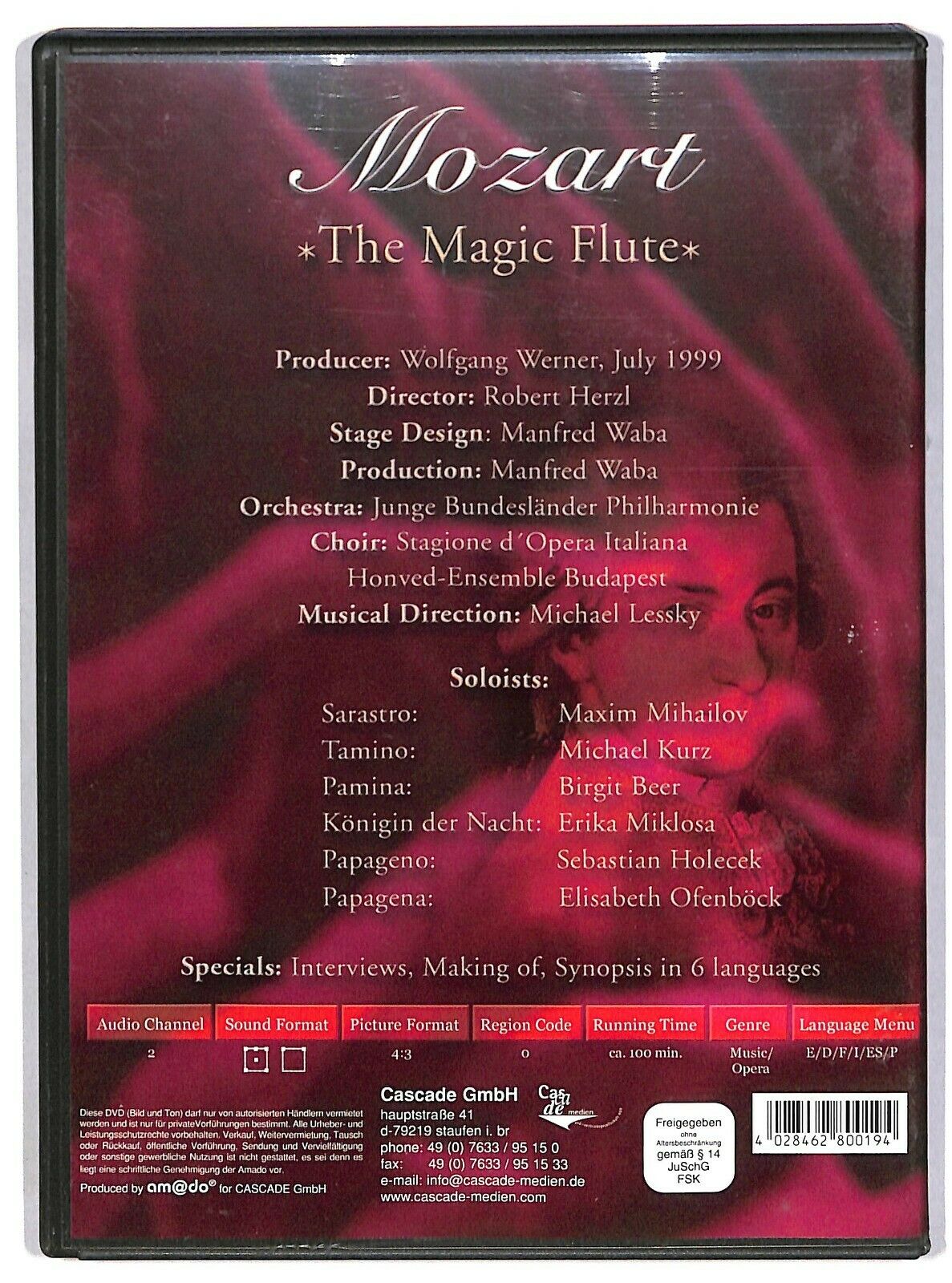 EBOND The Magic Flute. Wolfgang Amadeus Mozart, Michael Lessky DVD D582109