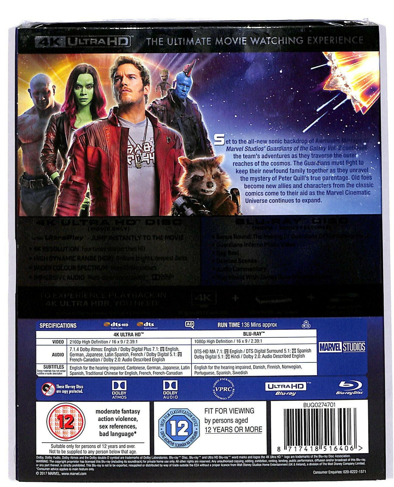 EBOND Guardians Of The Galaxy: Vol. 2 4k Ultra Hd + BLURAY Uk Editon BLURAY D591219