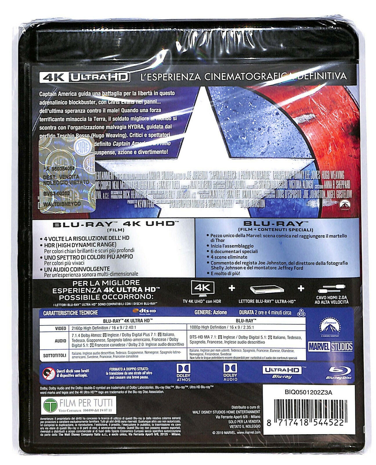 EBOND  Captain America Il Primo Vendicatore 4k Ultra Hd + BLURAY D591321