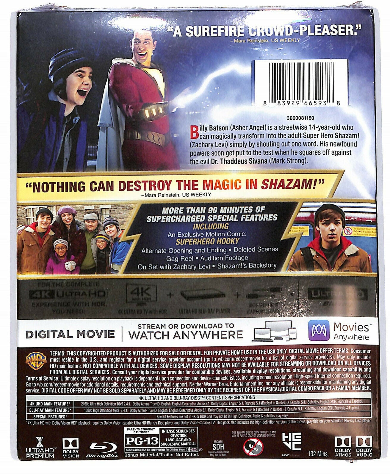 EBOND Shazam! 4k Ultra Hd + BLURAY + Digital BLURAY D603909