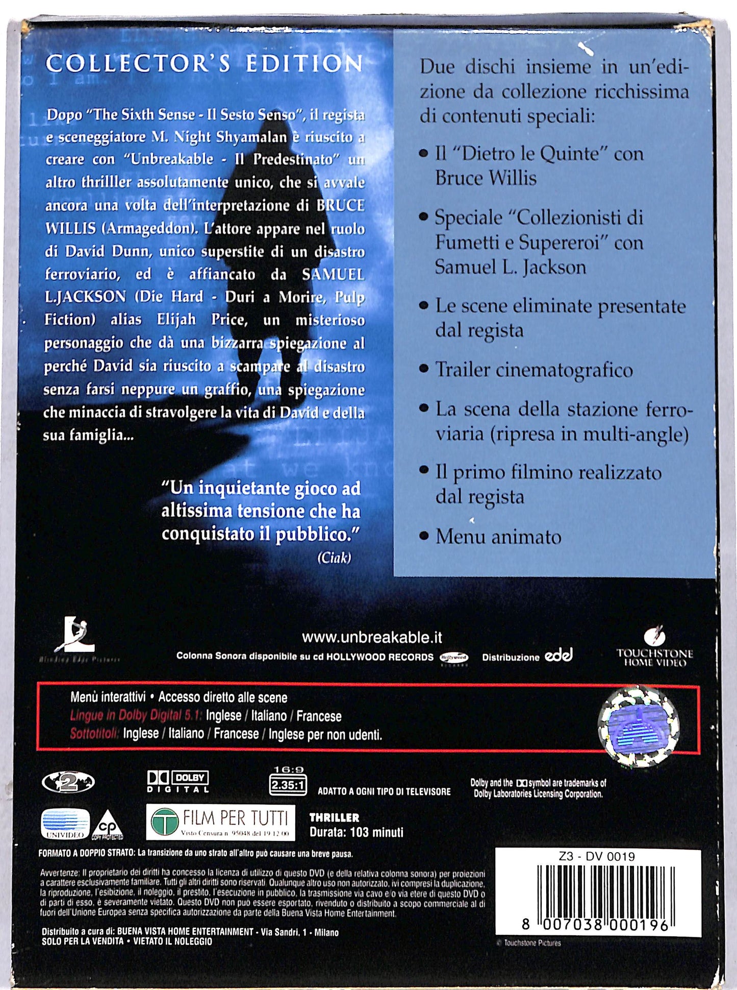 EBOND unbreakable - il predestinato  DIGIPACK DVD D629513