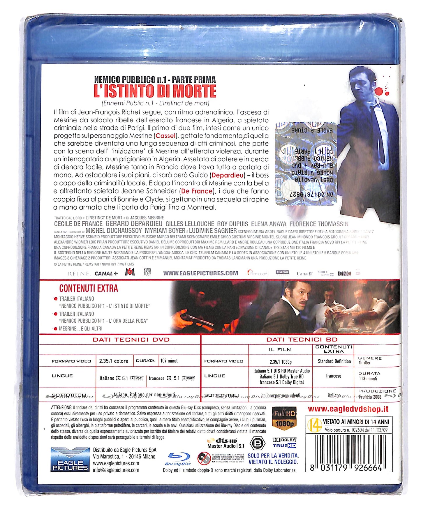 EBOND Nemico pubblico n.1 Parte prima  L'istinto di morte + dvd BLURAY D644420