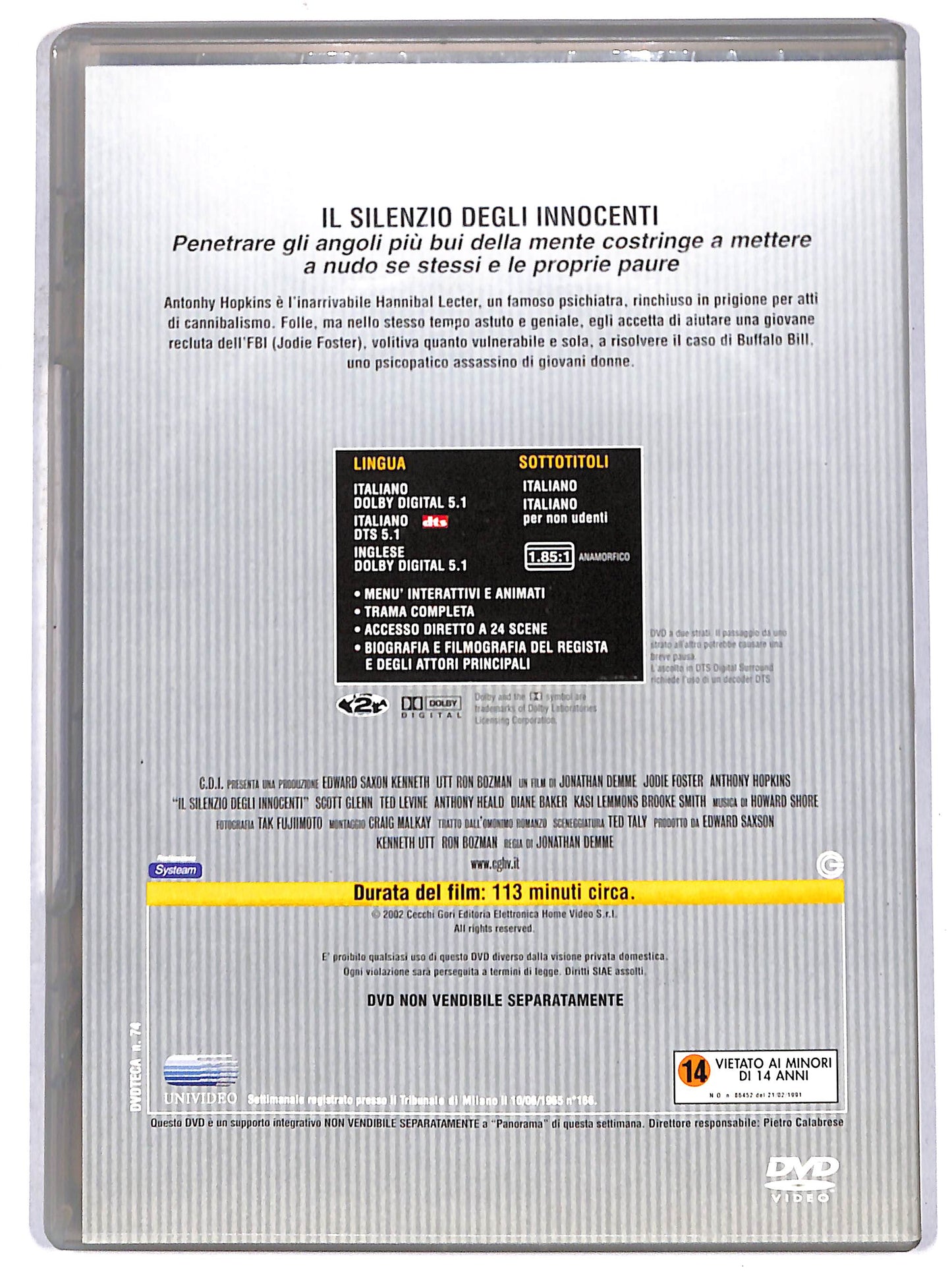 EBOND Il silenzio degli innocenti  EDITORIALE DVD D669614