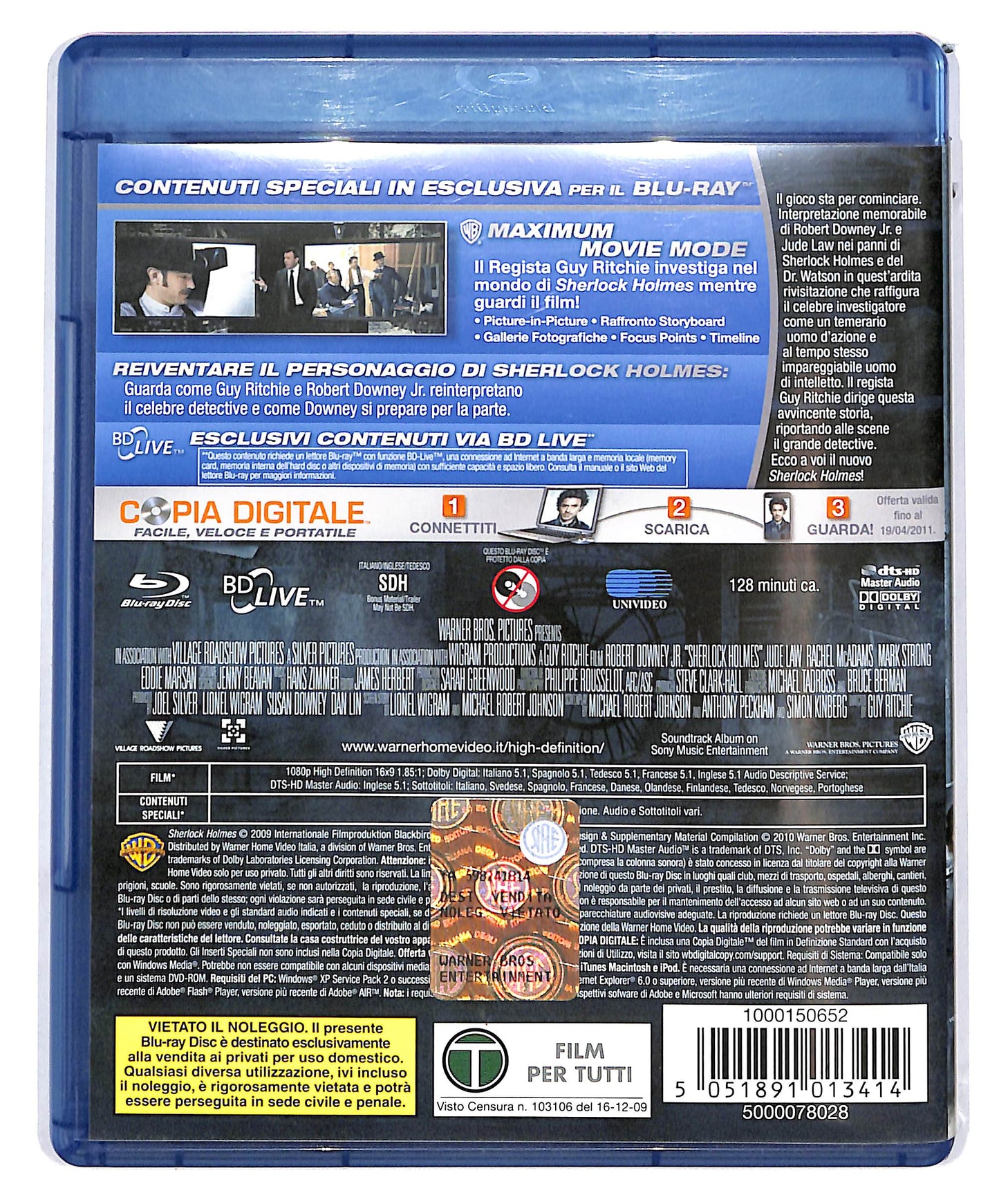 EBOND Sherlock Holmes DVD + BLURAY No Copia Digitale BLURAY D692718