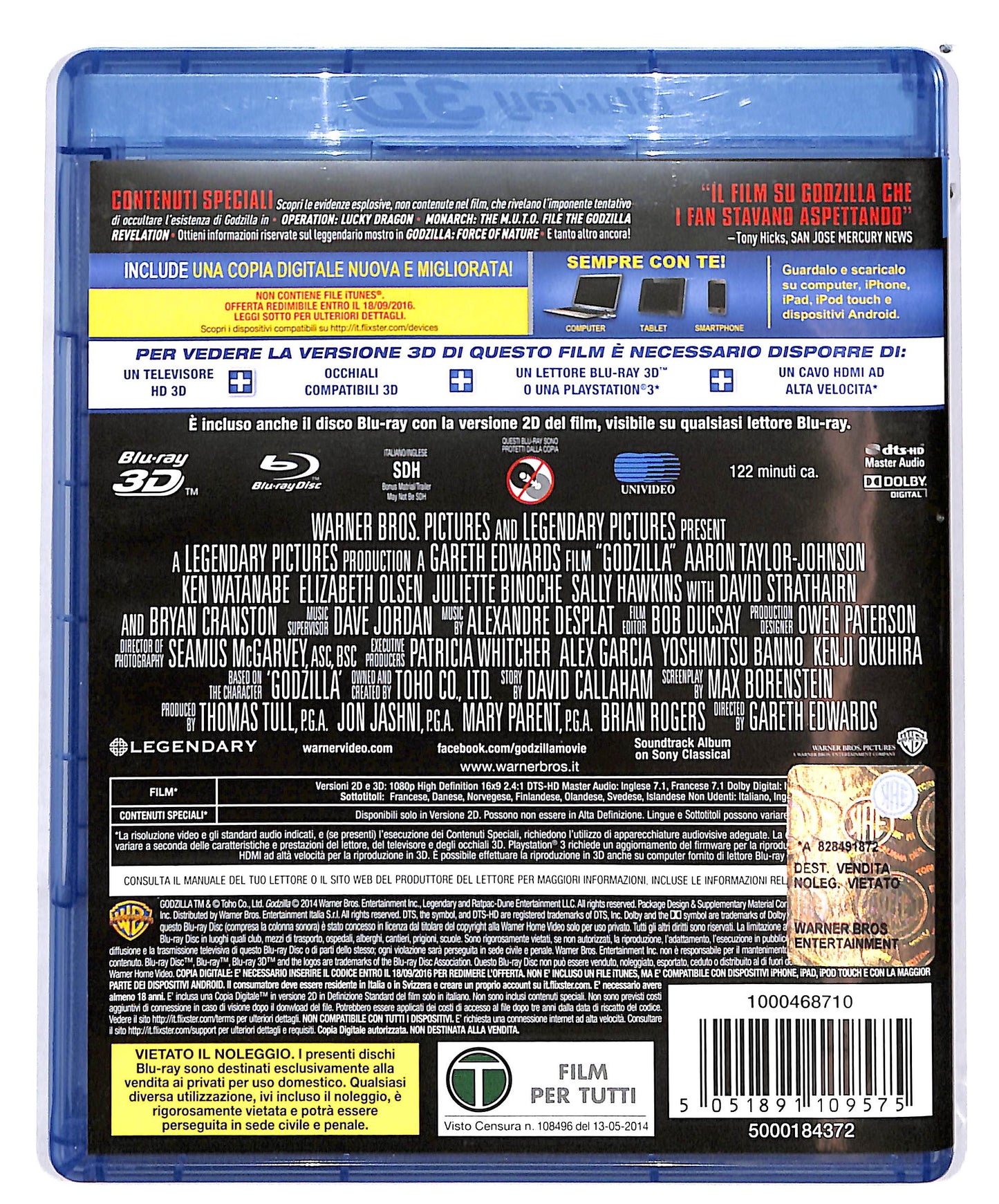 EBOND Godzilla BLURAY 3D  (no copia digitale ) + BLURAY D692734