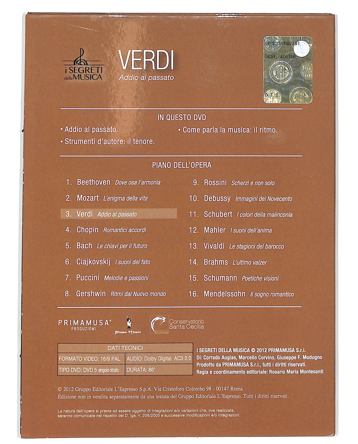 EBOND Verdi Addio al passato vol.3  DIGIPACK EDITORIALE DVD D697707