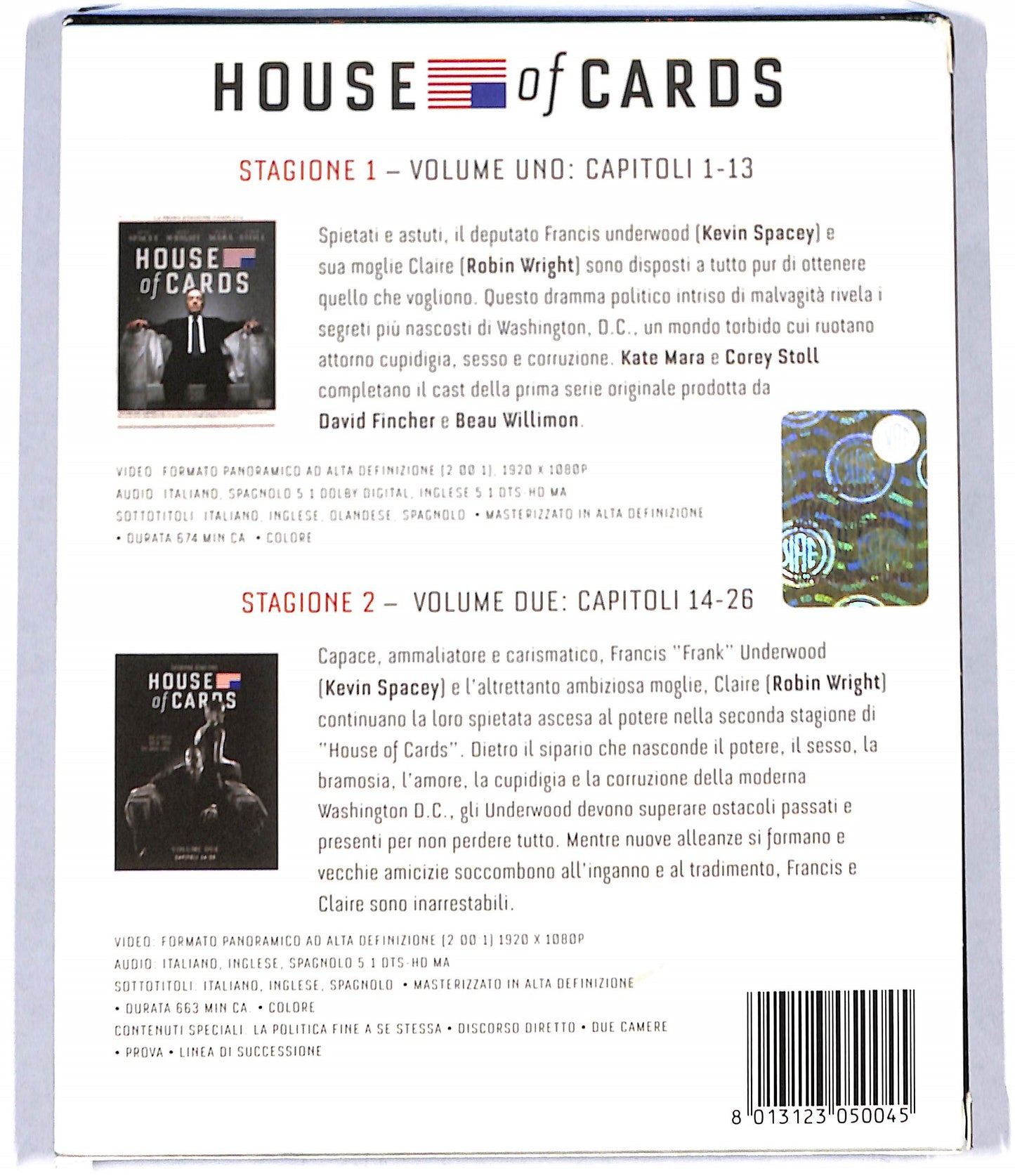 EBOND House Of Cards - Stagione 01 - 02 (8 dischi)  BLURAY D726453