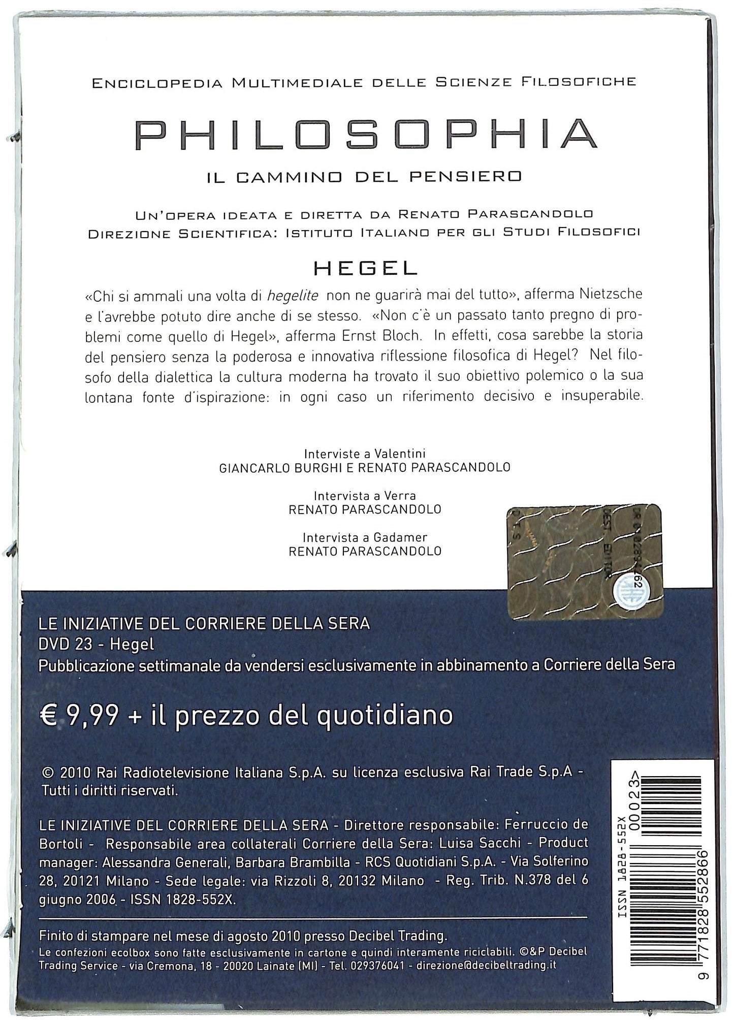 EBOND Philosophia - Il cammino del pensiero 23 Hegel EDITORIALE DIGIPACK DVD D728705