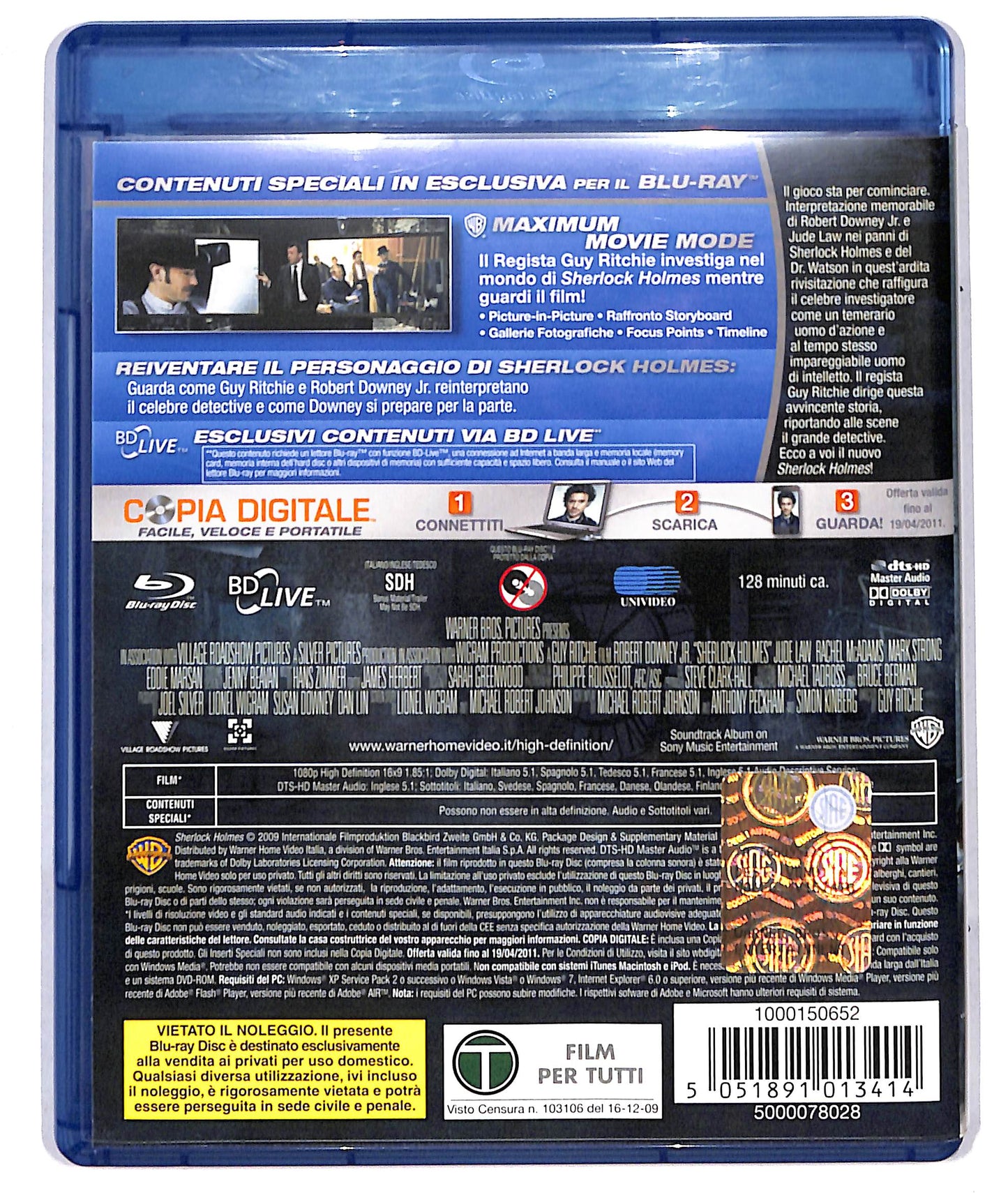 EBOND Sherlock Holmes DVD + BLURAY no copia digitale BLURAY D733527