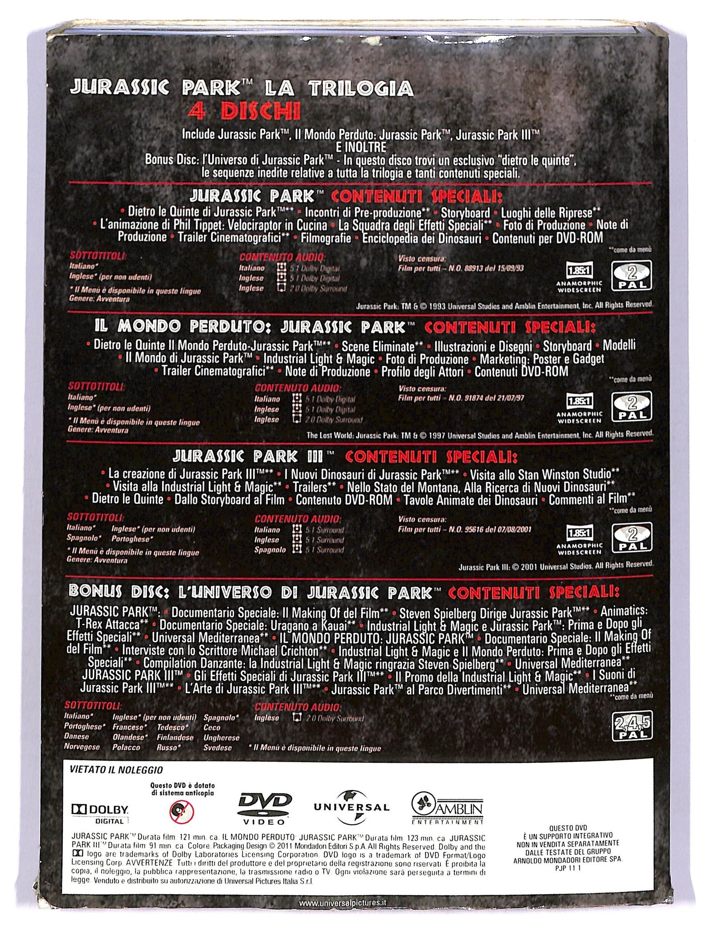 EBOND Jurassic Park la trilogia - dischi 4 EDITORIALE DVD D738801