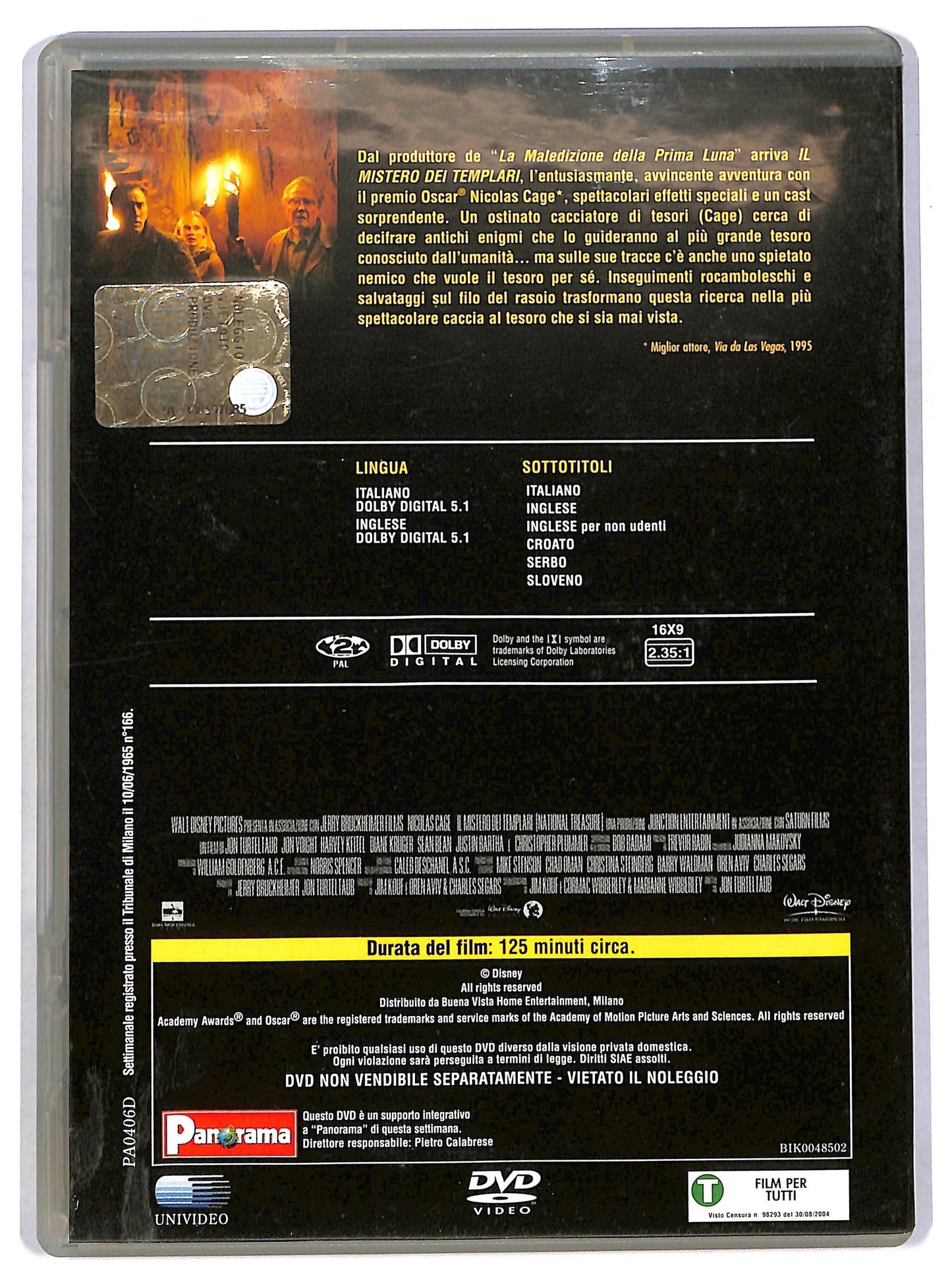 EBOND Il Mistero Dei Templari Con Nicolas Cage DVD Editoriale D770949