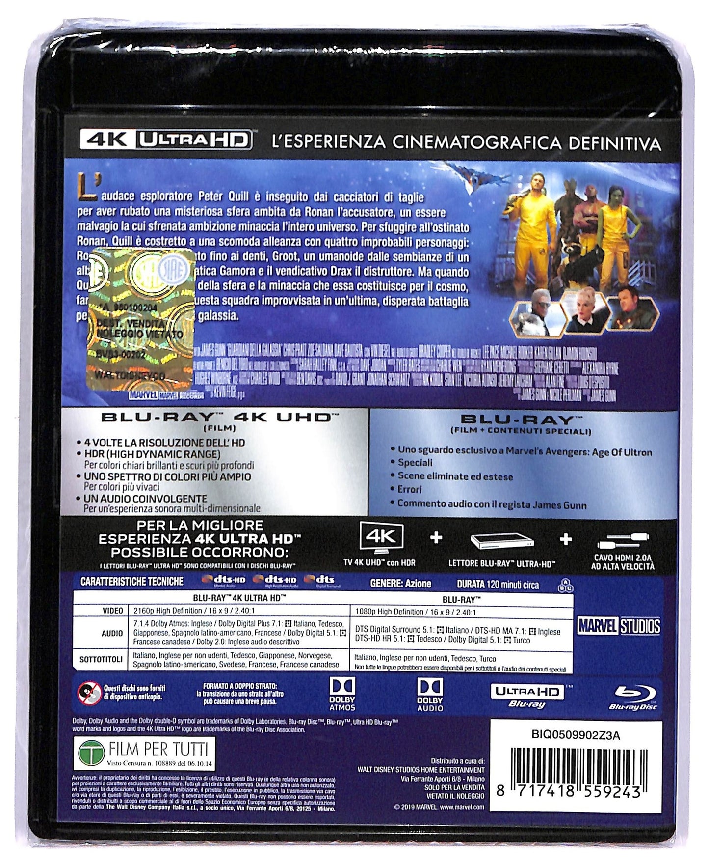 EBOND Guardiani Della Galassia 4k Ultra Hd + BLURAY D772612