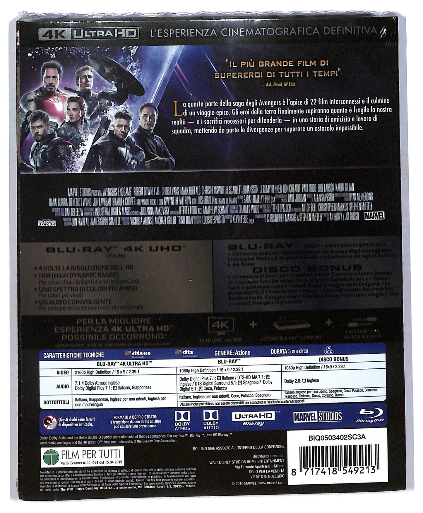 EBOND Avengers Endgame 4k Ultra Hd +  BLURAY D773507