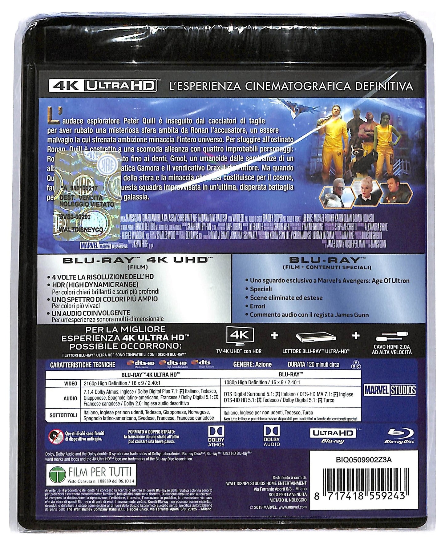 EBOND Guardiani Della Galassia 4k Ultra Hd + BLURAY D773519