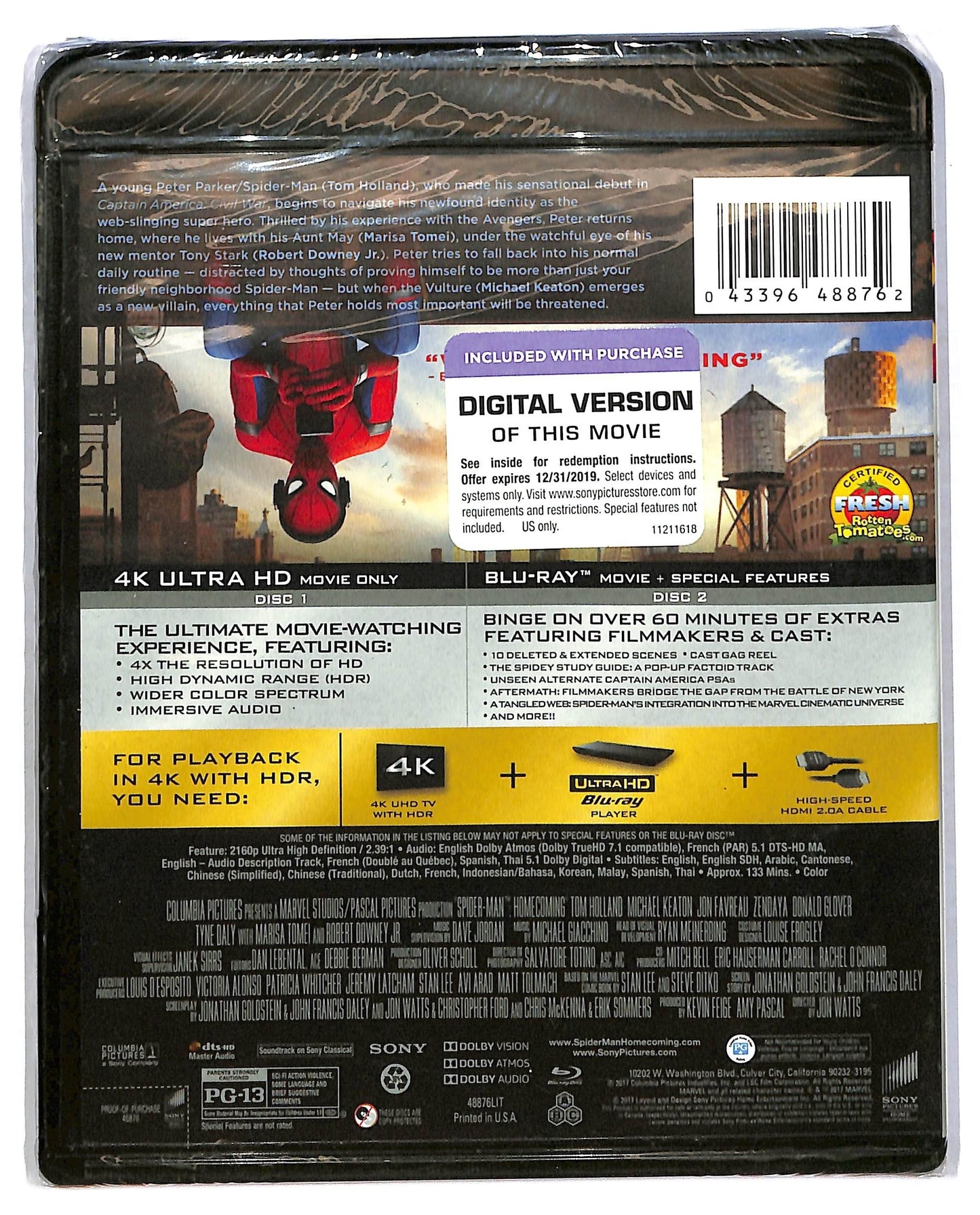 EBOND Spider-man Homecoming 4K Ultra HD +Digital + BLURAY UK BLURAY BLURAY D773612