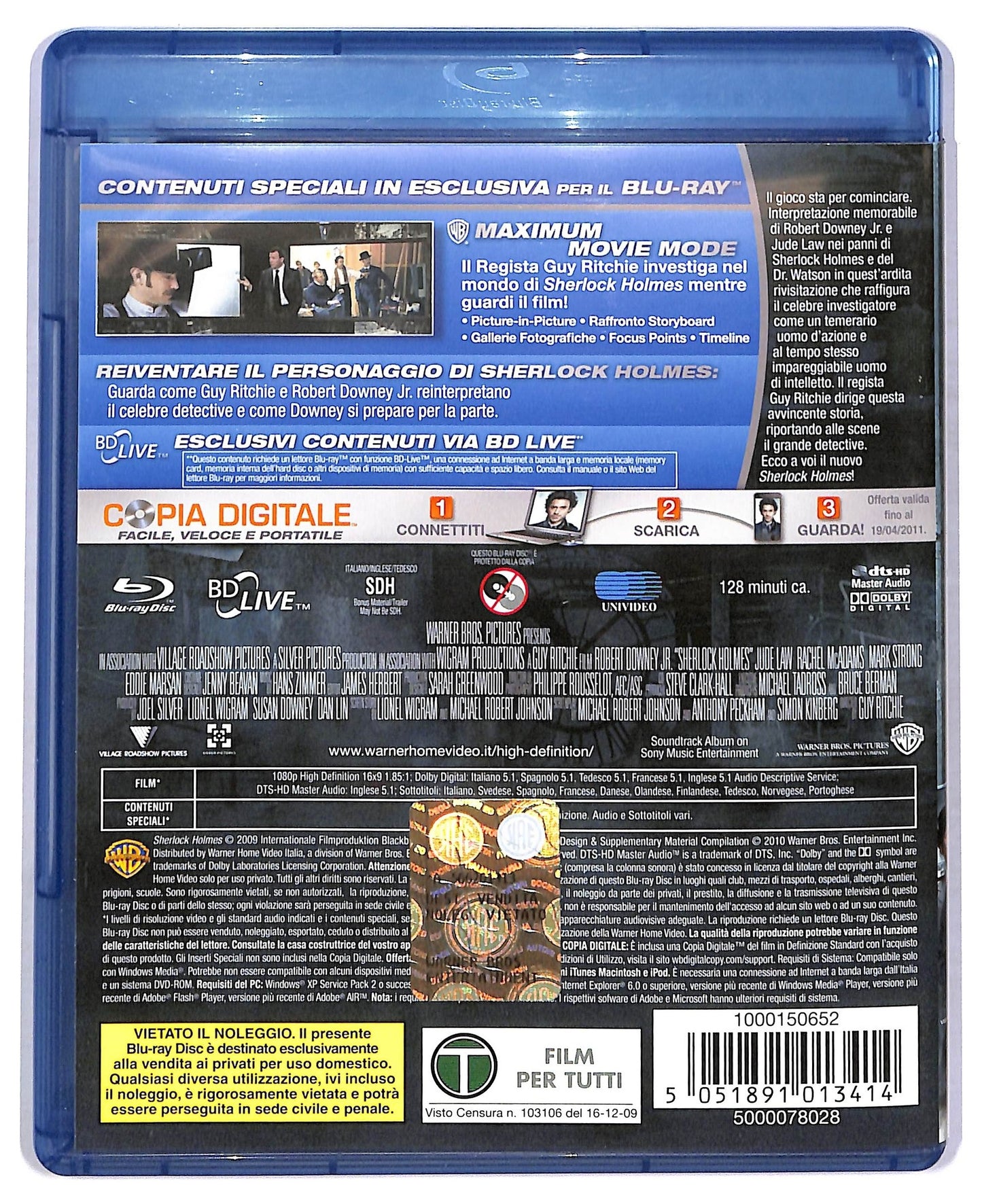 EBOND Sherlock Holmes DVD + BLURAY no copia digitale BLURAY D778802