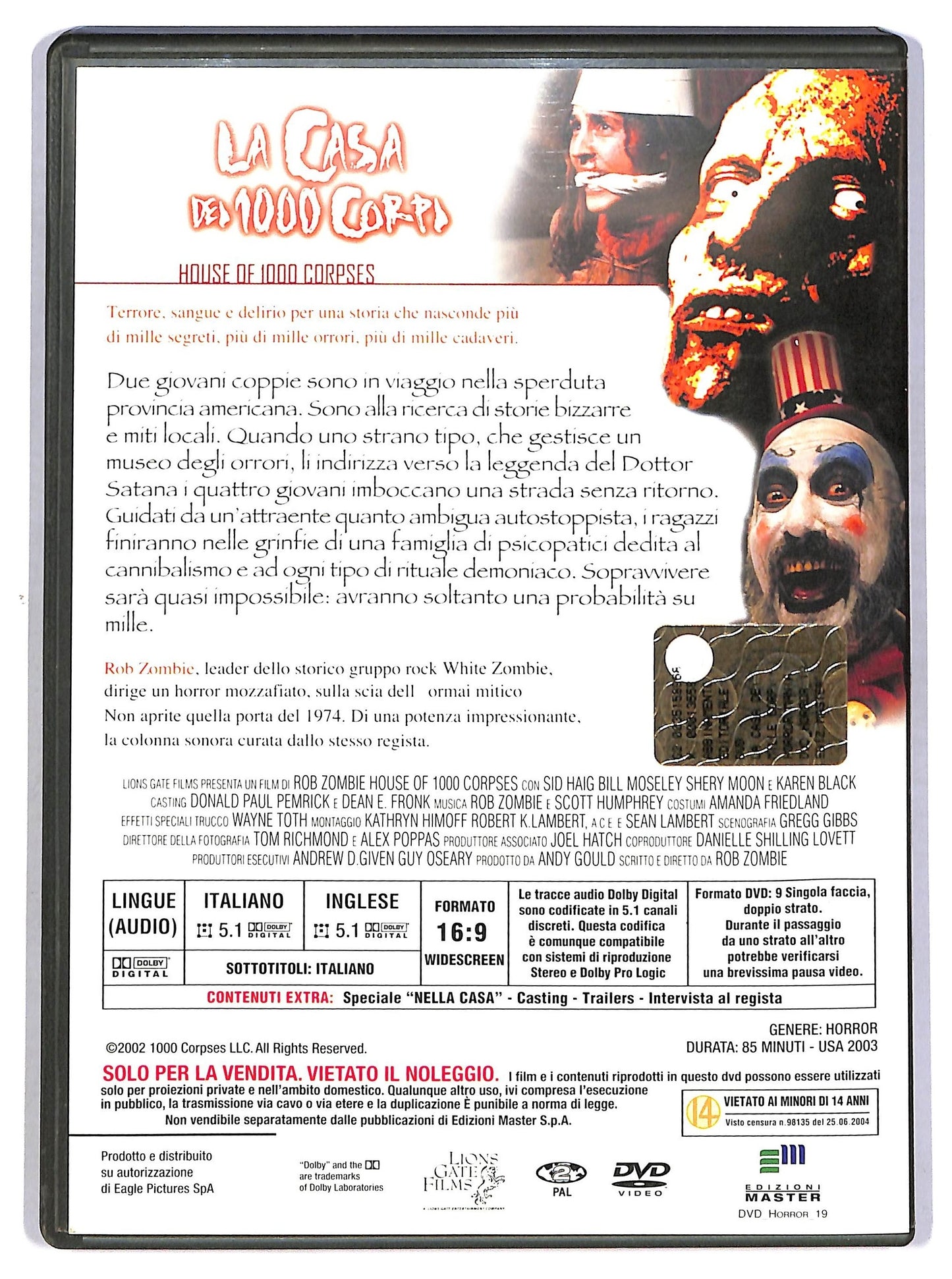 EBOND La casa dei 1000 corpi  EDITORIALE DVD D783235