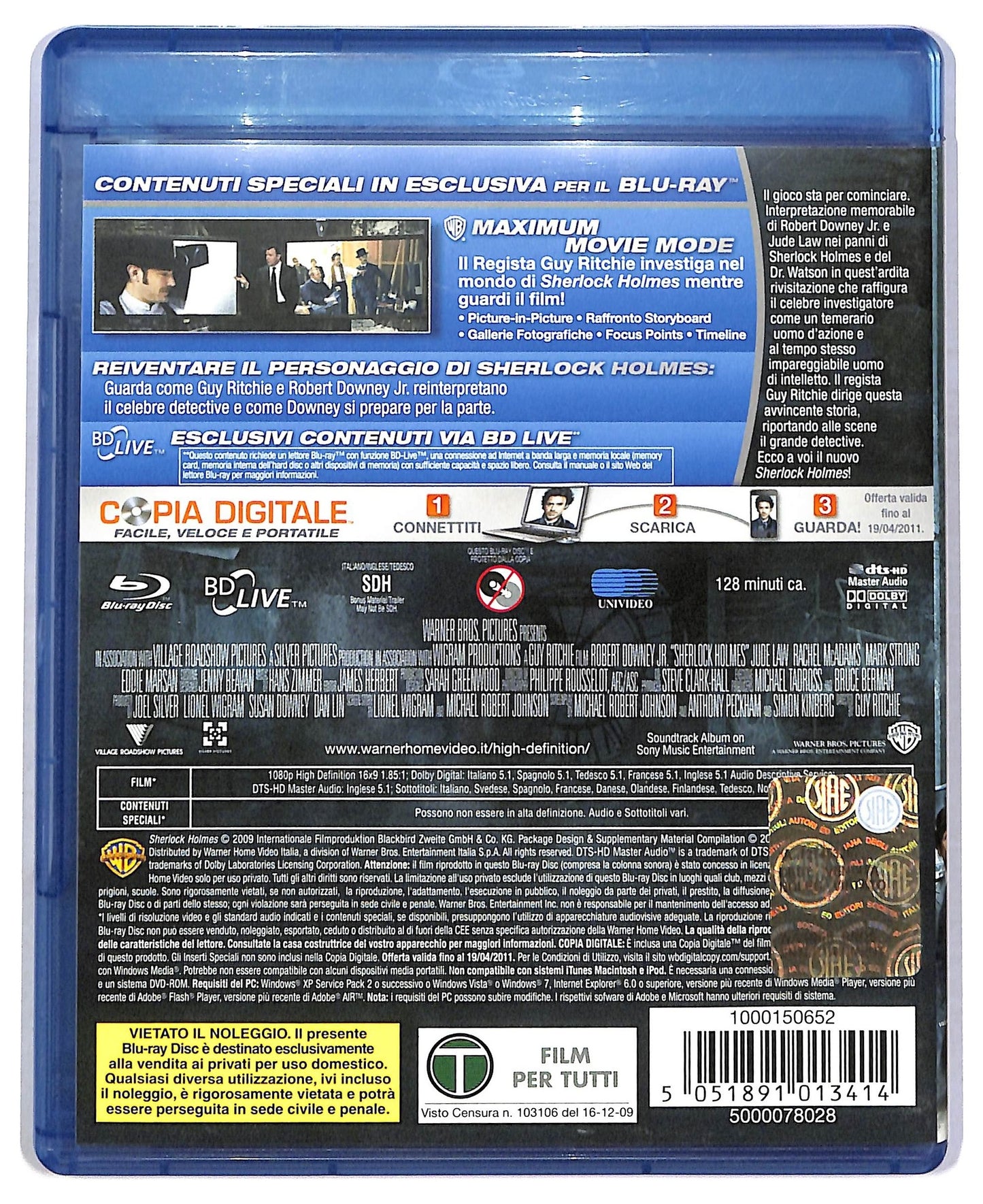 EBOND Sherlock Holmes DVD + BLURAY no copia digitale BLURAY D786258