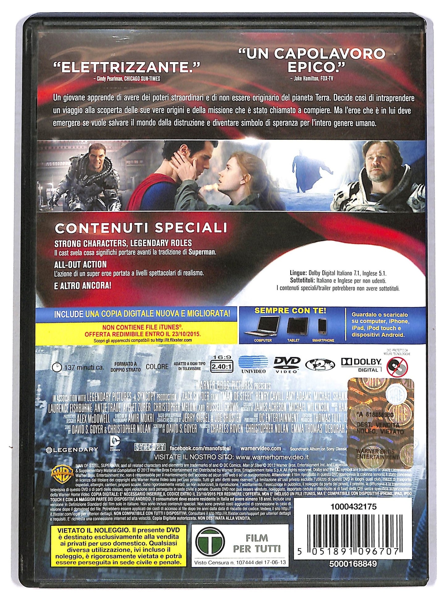EBOND L'uomo D'acciaio  DVD EDizione Speciale 2 Dischi No Copy Digital D788617