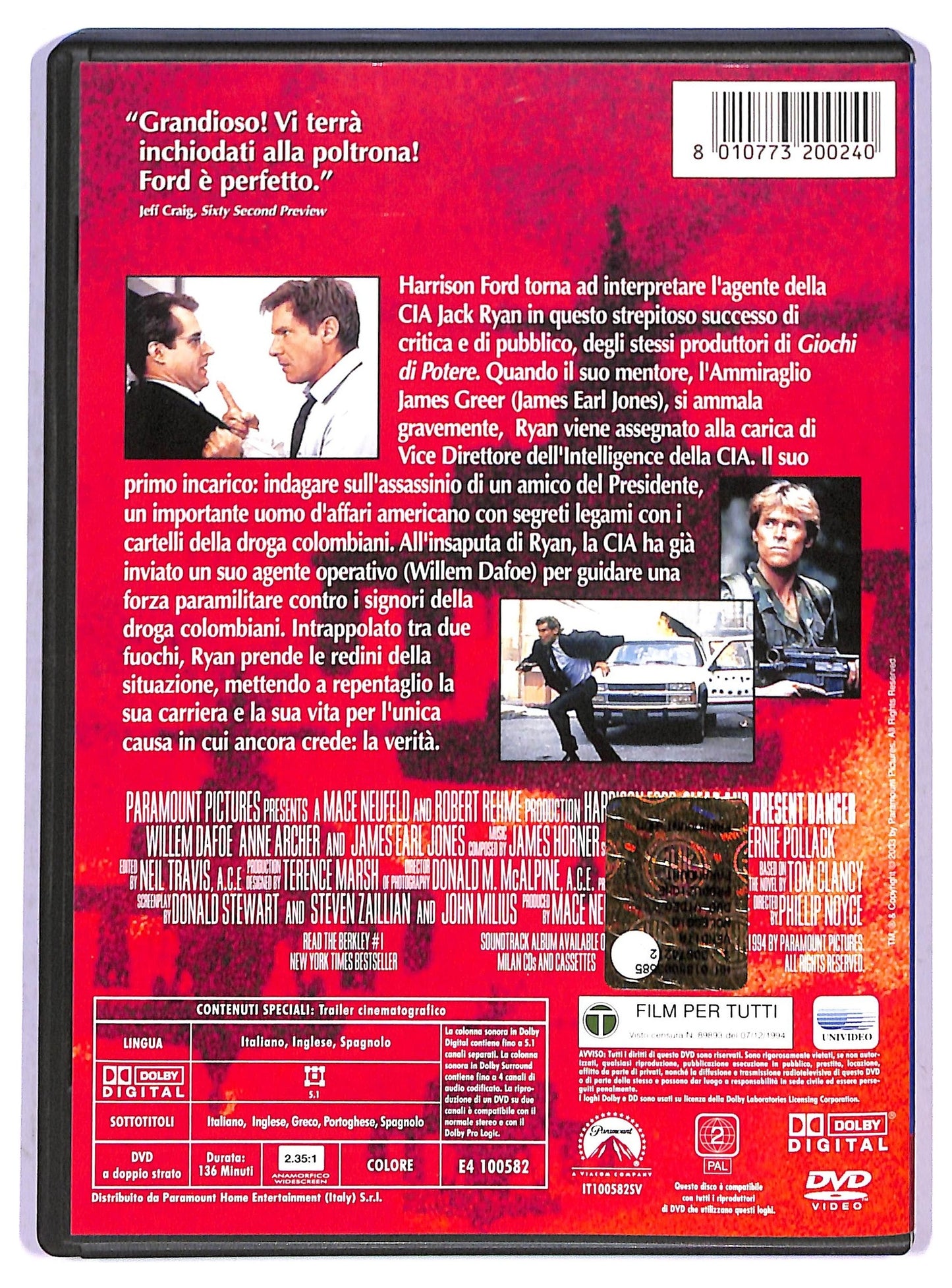 EBOND Sotto Il Segno Del Pericolo Con Harrison Ford DVD D799539