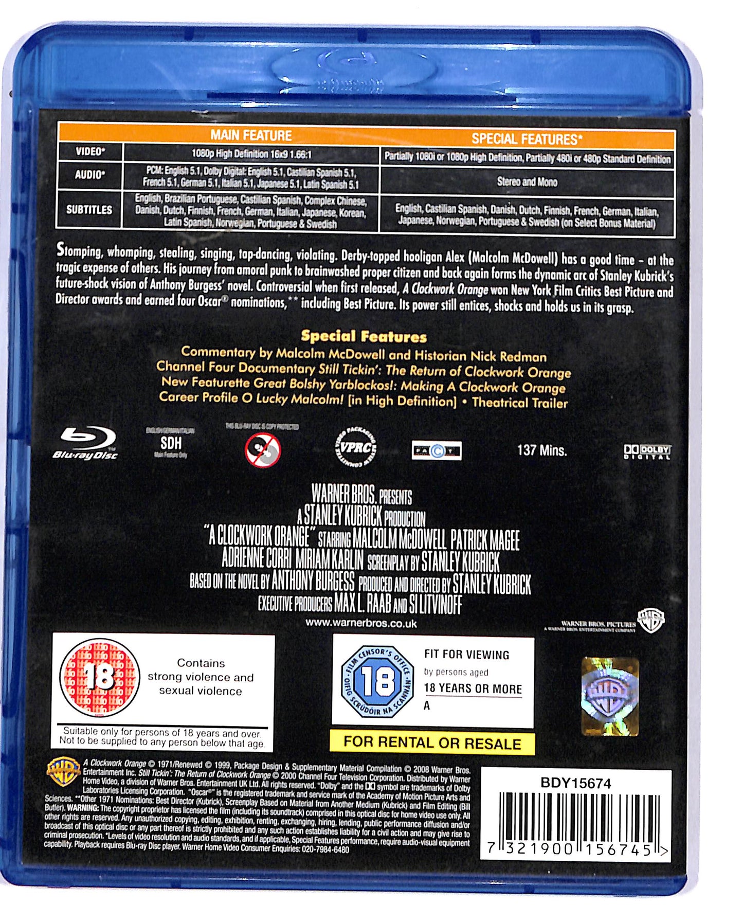 EBOND A Clockwork Orange  BLURAY UK EDITION BLURAY D804470