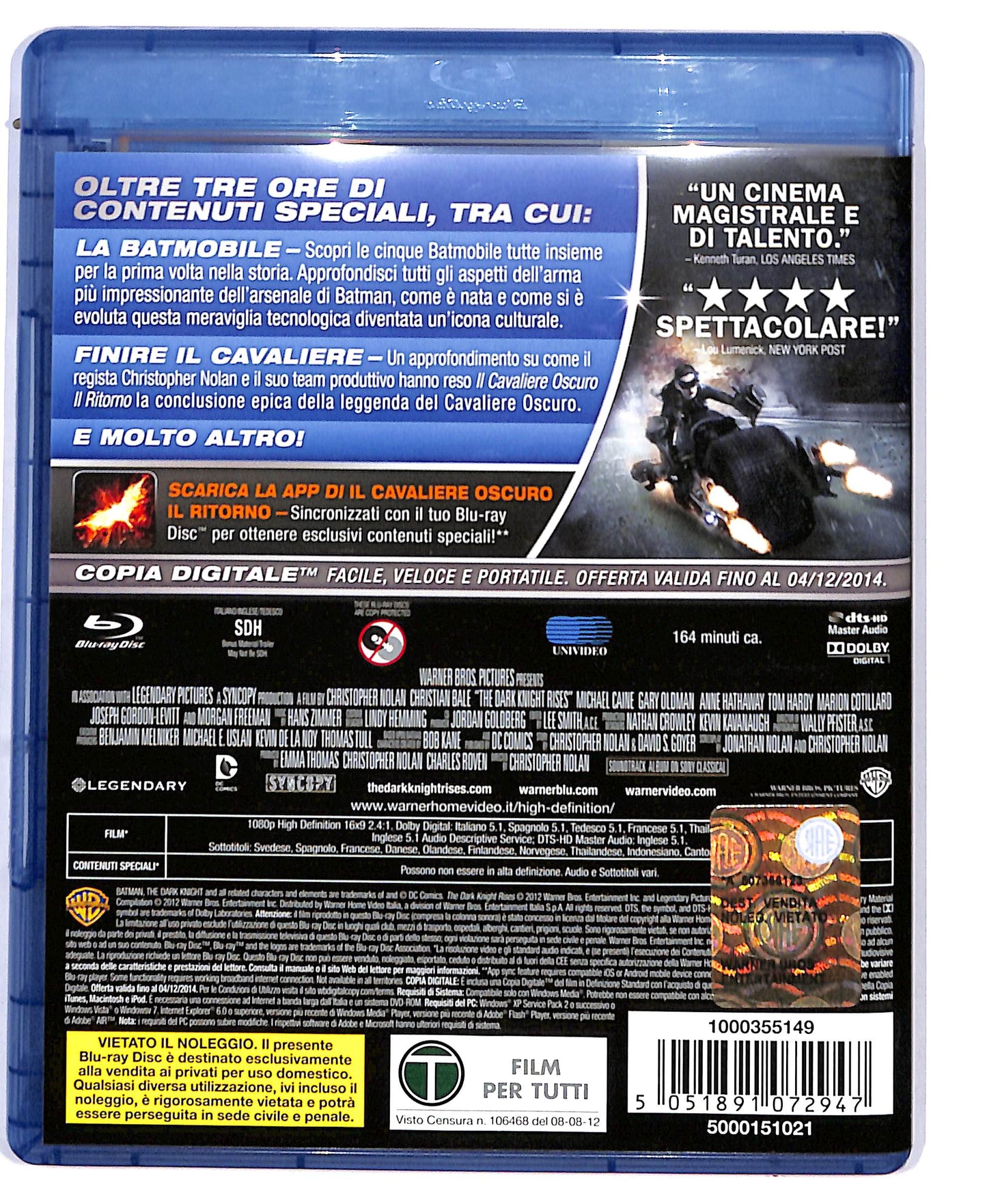 EBOND Il cavaliere oscuro - il ritorno - 2 DISCHI + COPIA  BLURAY D804527