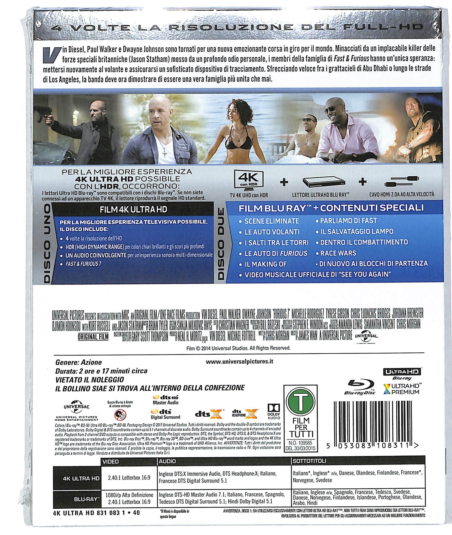 EBOND Fast & Furious 7 4K ULTRA HD + BLURAY D819608