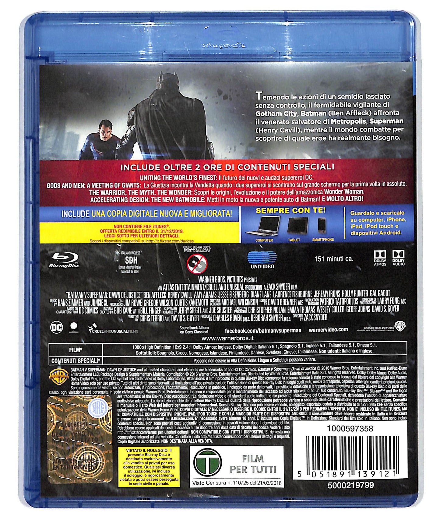 EBOND Batman v Superman Copia Digitale + BLURAY BLURAY DB567357