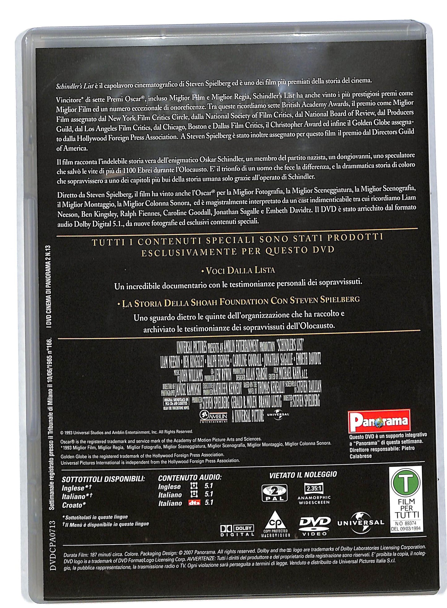 EBOND Schindler's List - contiene 2 DVD EDITORIALE DVD DB570142