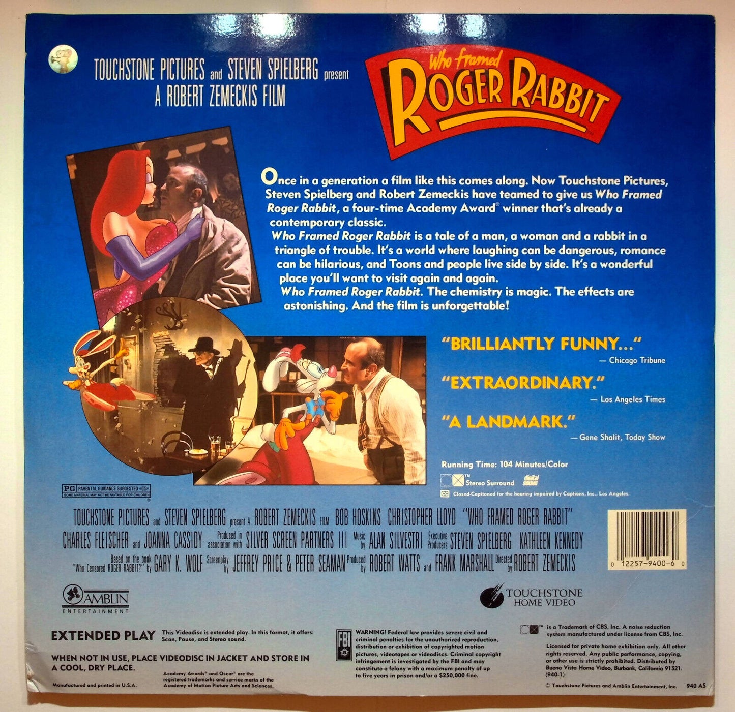 EBOND Who Framed Roger Rabbit - Uk Laser Disc Ntsc