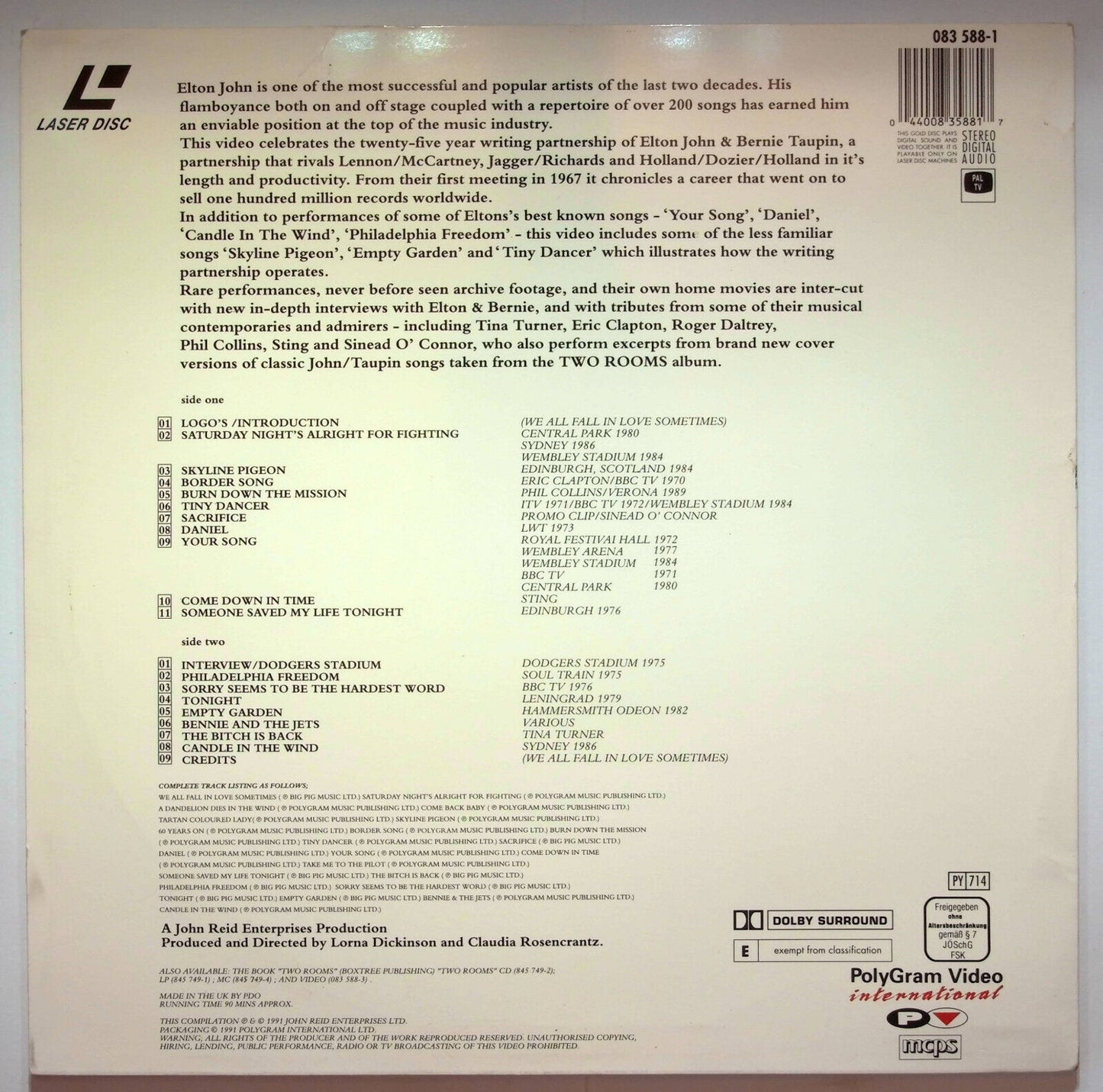 EBOND Two Rooms Celebrating The Song Of Elton John Bernie Taupin  Laser Disc Pal