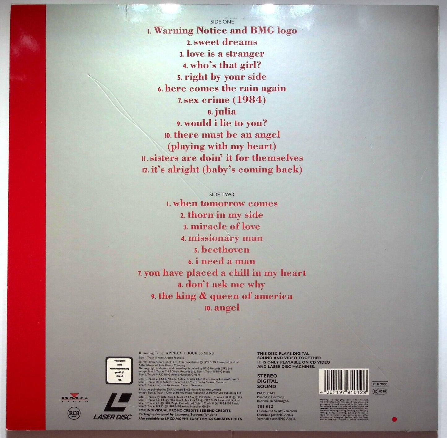 EBOND Eurythmics Greatest Hits - Laser Disc Pal