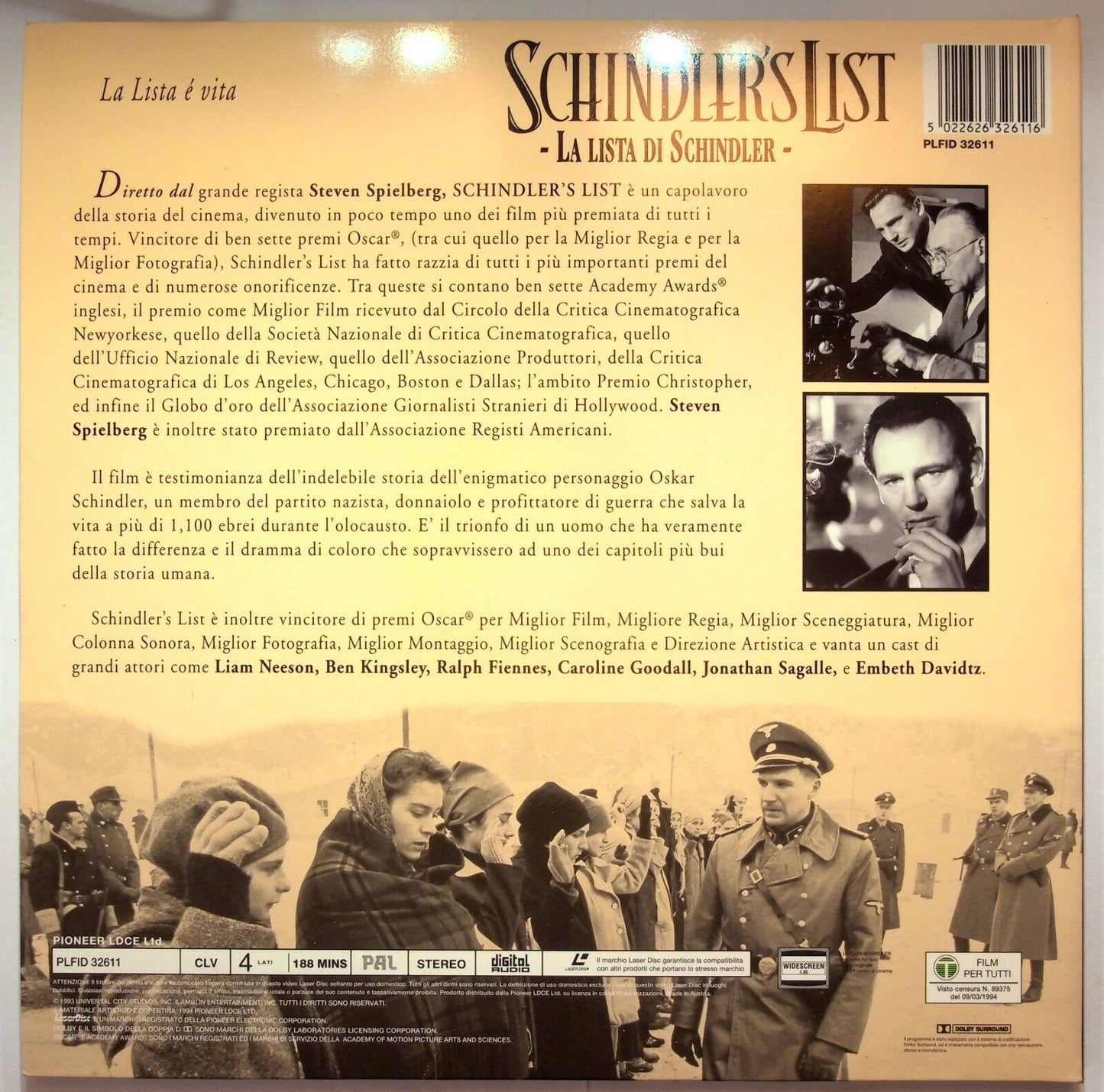 EBOND Schindler's List - Laser Disc Pal