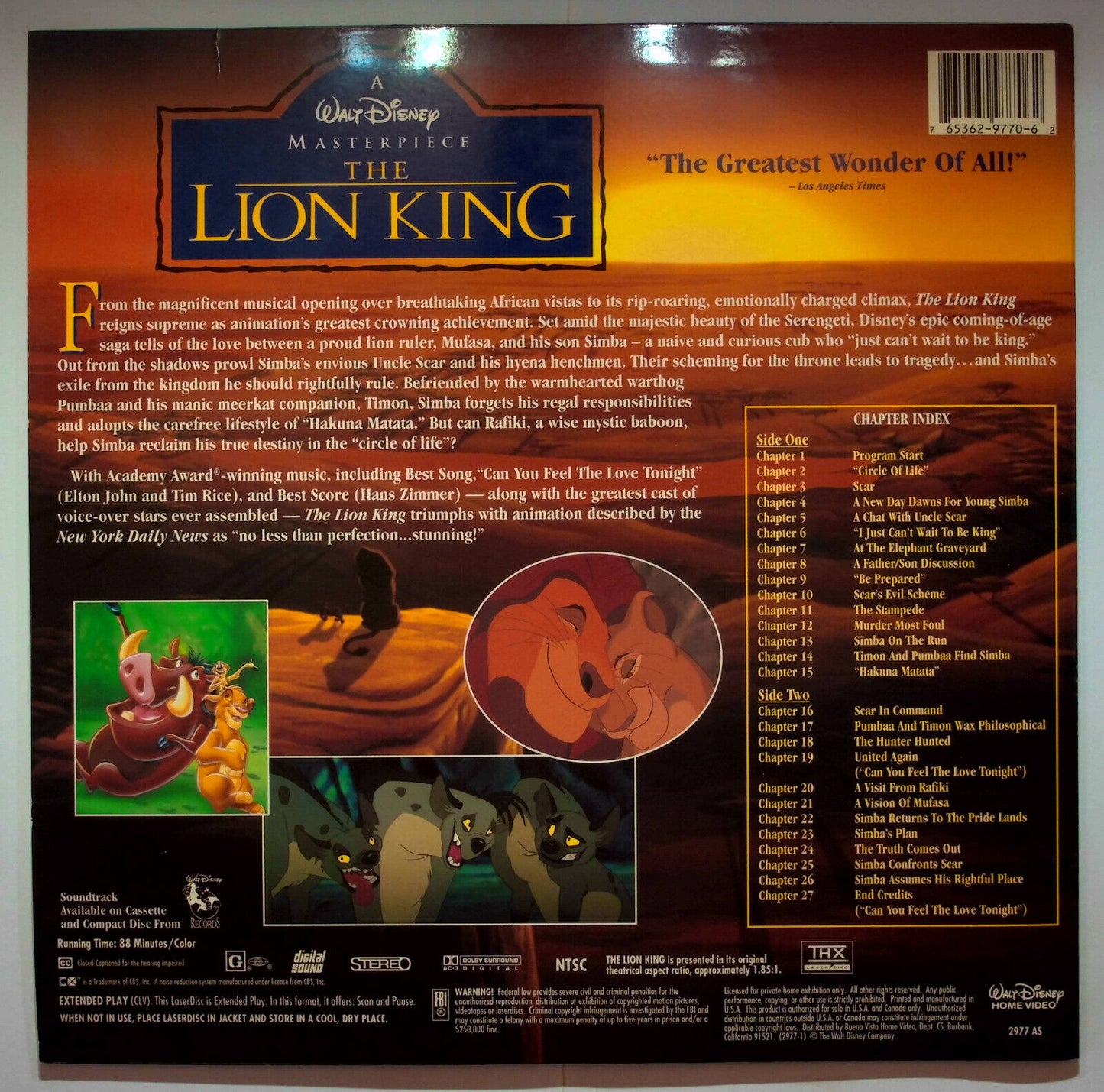 EBOND The Lion King - Walt Disney's - Laser Disc Ntsc