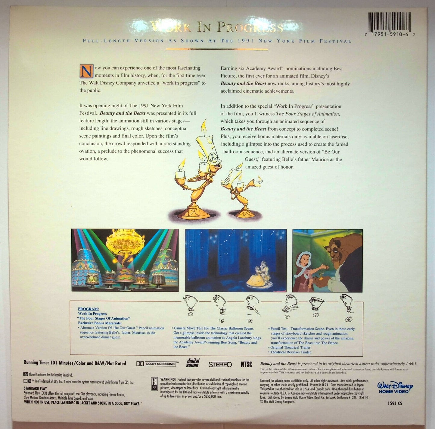 EBOND Beauty And The Beast - Work In Progress - Laser Disc Ntsc