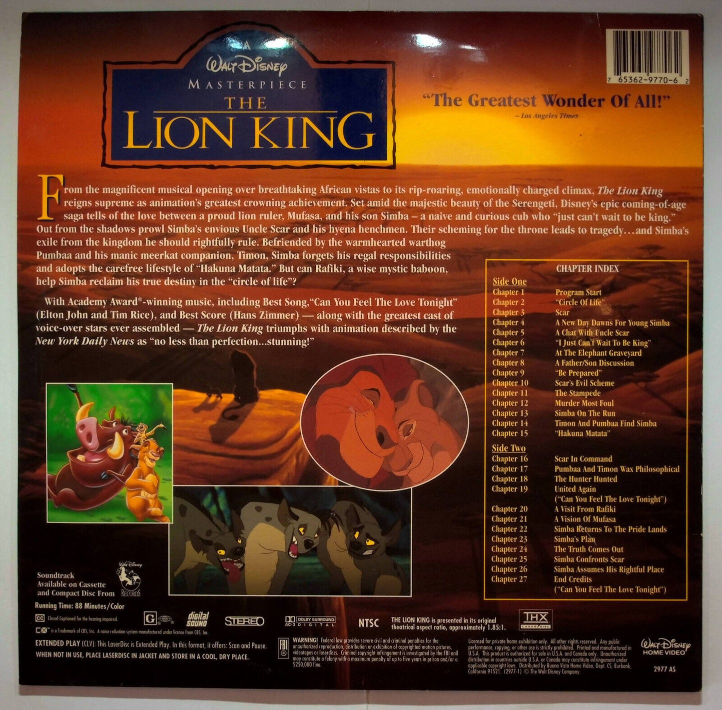 EBOND The Lion King - Walt Disney's - Laser Disc Ntsc