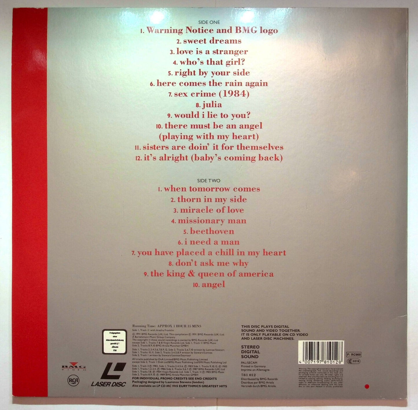 EBOND Eurythmics Greatest Hits - Laser Disc Pal