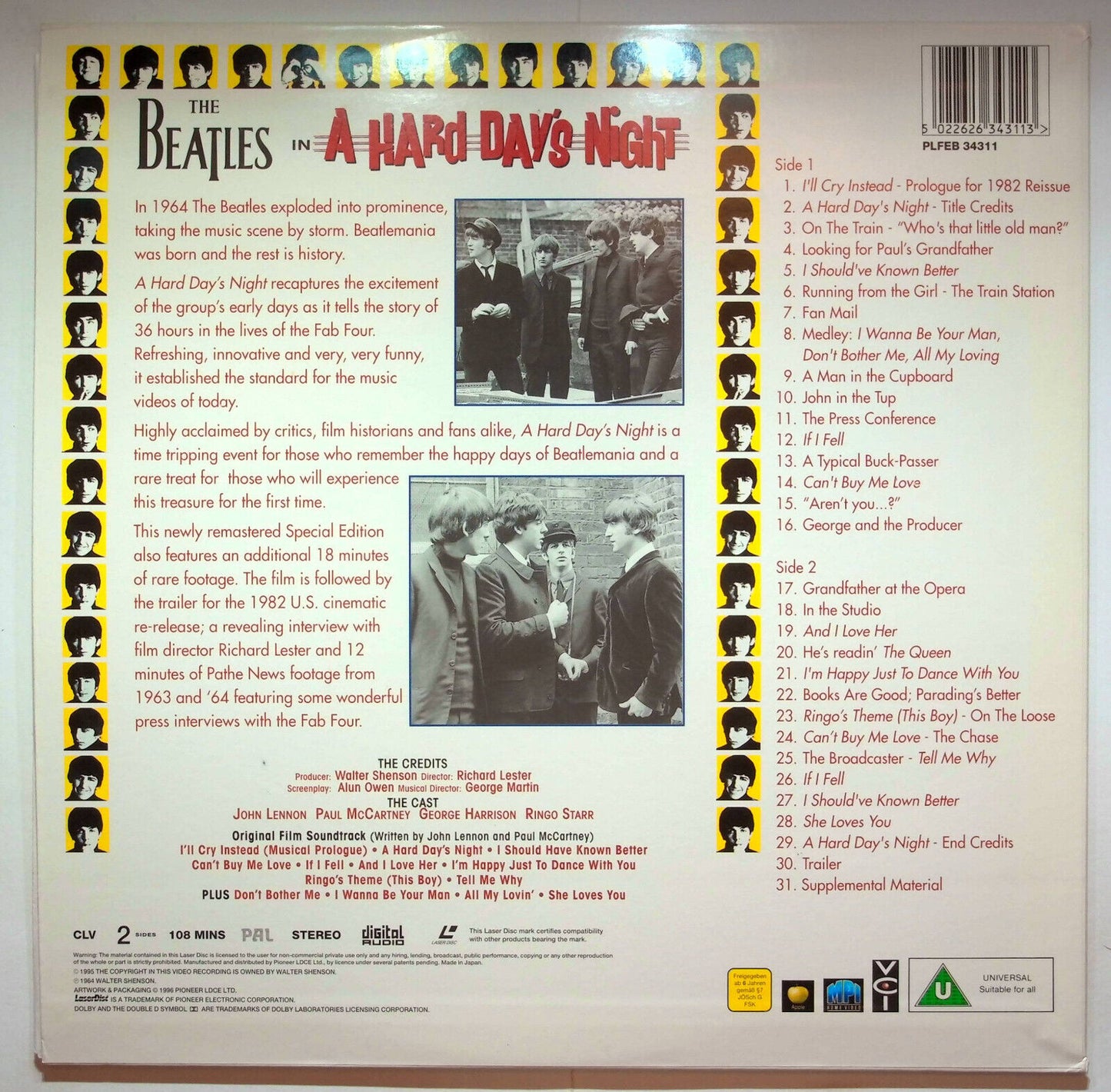 EBOND The Beatles In A Hard Day's Night  - Laser Disc Pal