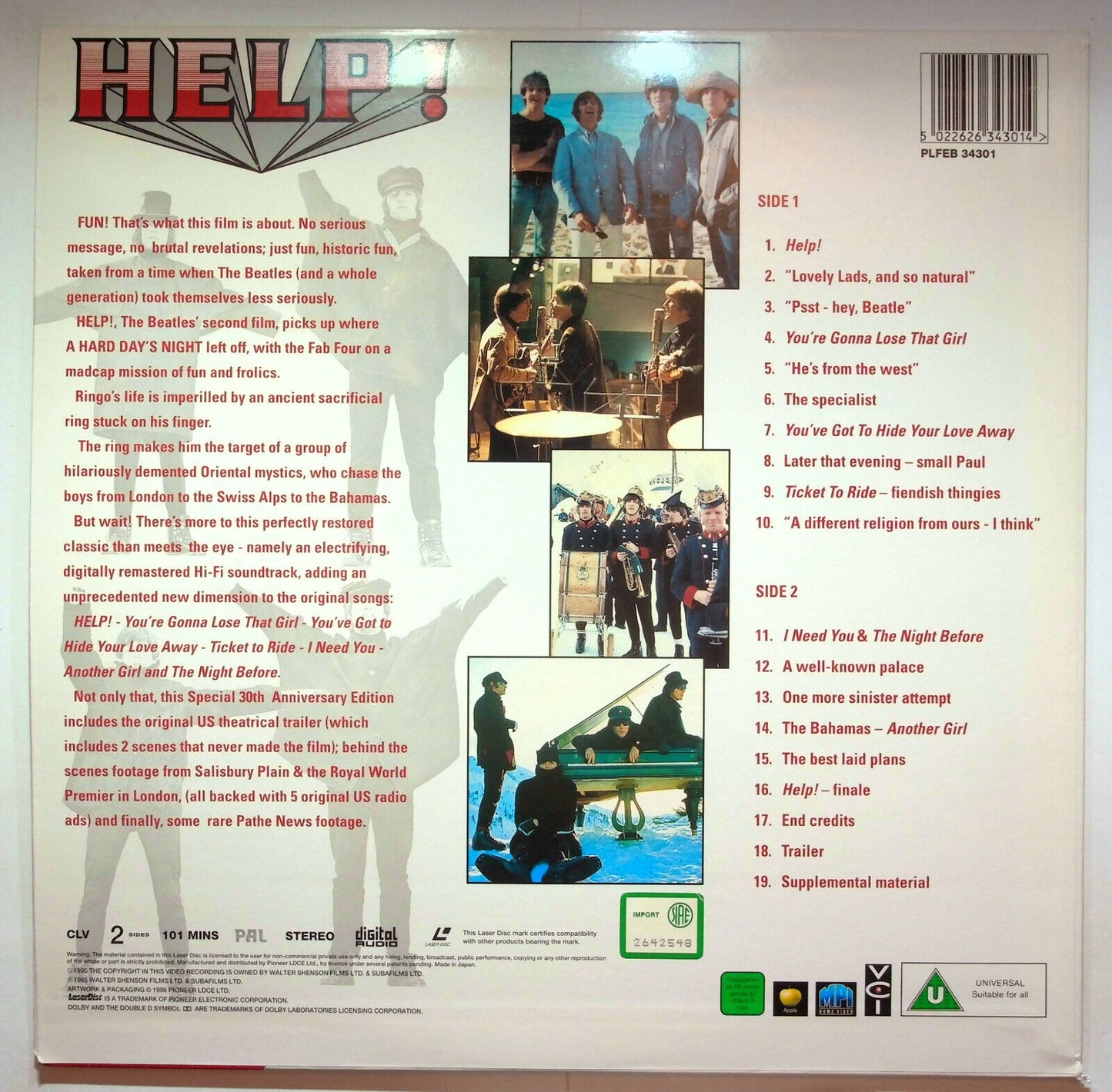 EBOND The Beatles Help!  - Laser Disc Pal