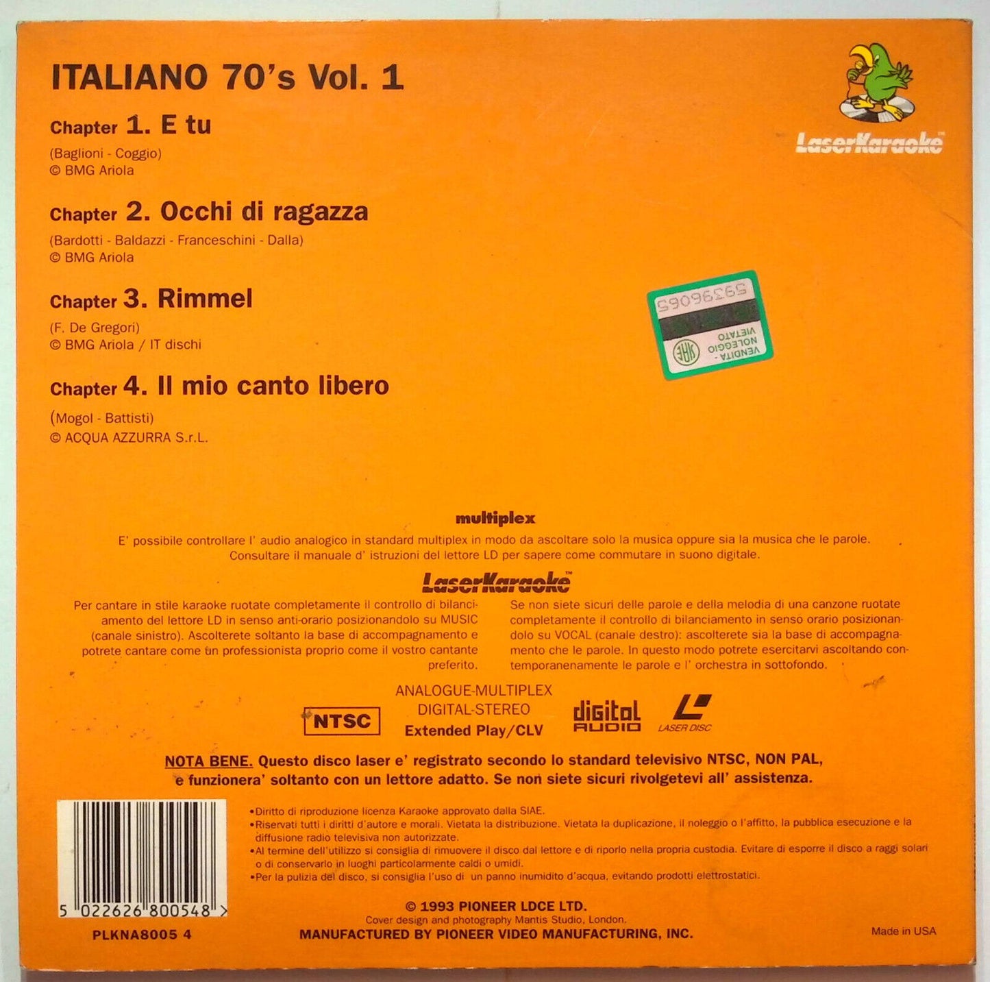 EBOND 70's Italiano Volume 1 Laserkaraoke - Laser Disc Ntsc