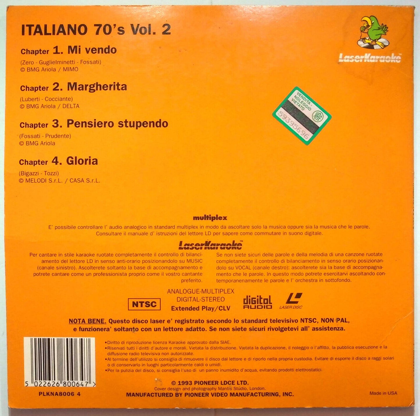 EBOND 70's Italiano Volume 2 Laserkaraoke - Laser Disc Ntsc