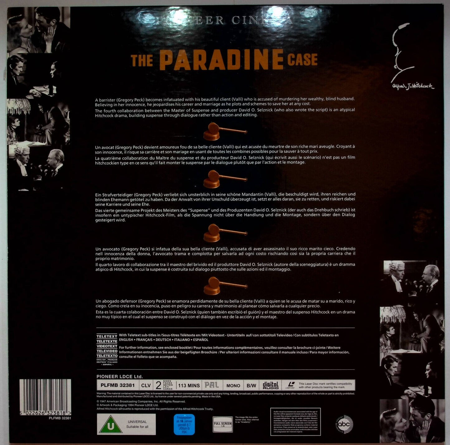 EBOND The Paradine Case - Laser Disc Pal