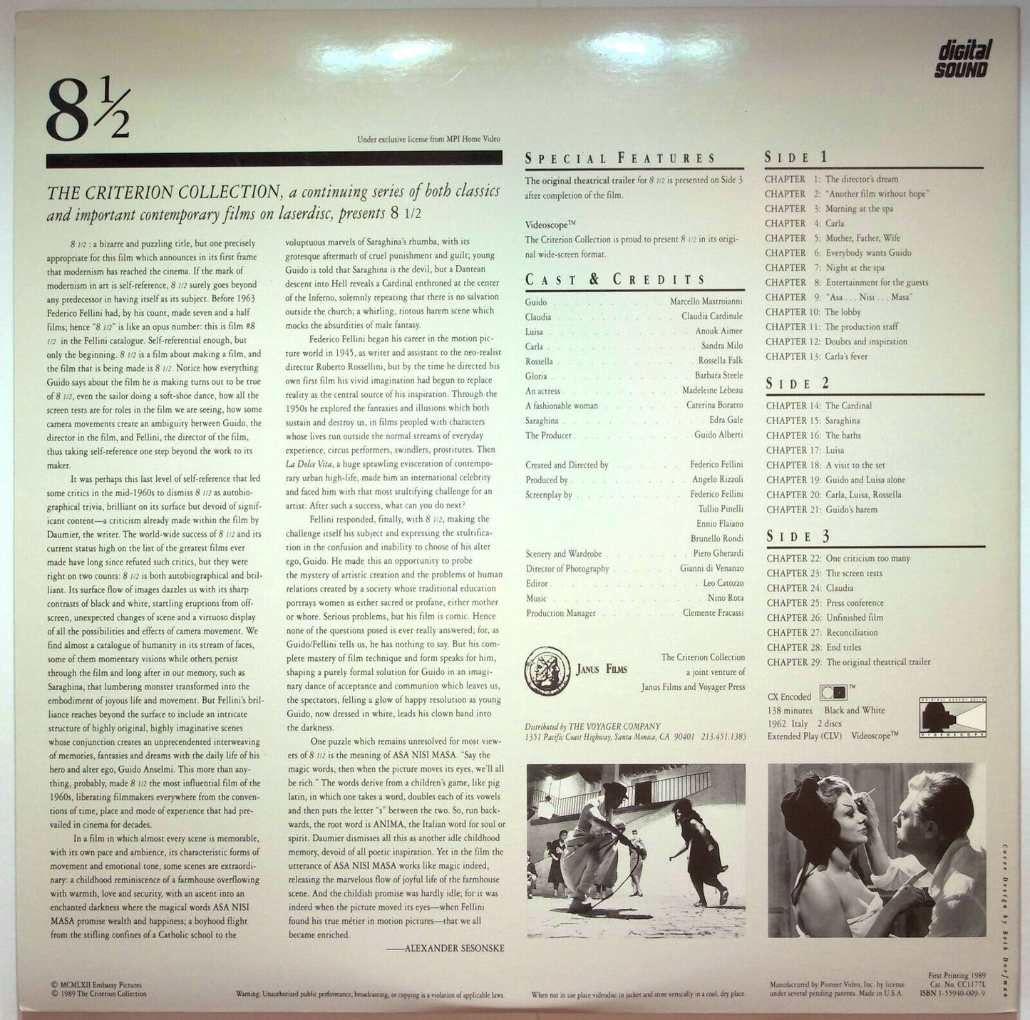 EBOND 8 1/2 - The Criterion Collection - Laser Disc Ntsc