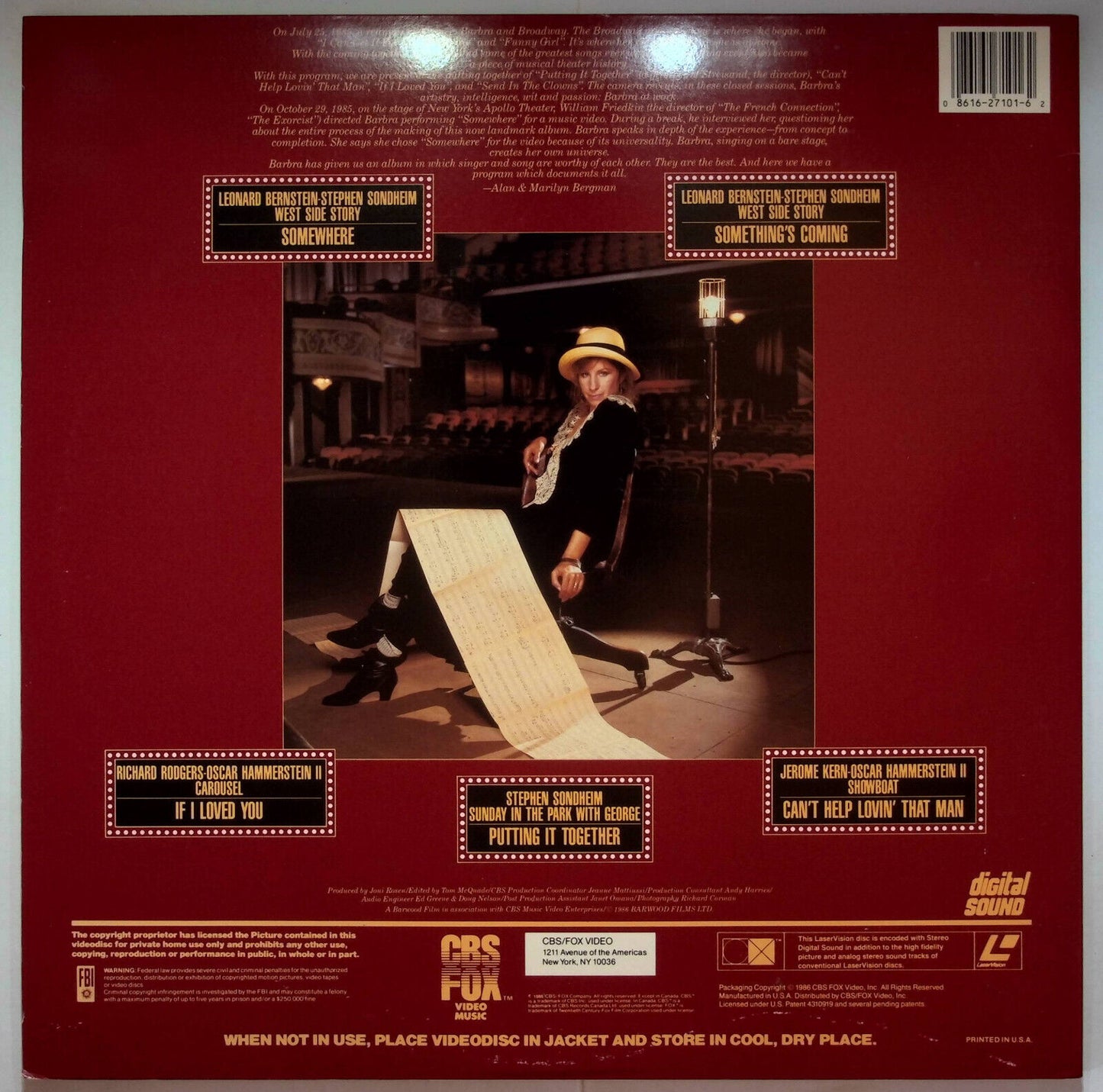 EBOND Barbara Streisand - Putting It Together - Laser Disc Ntsc