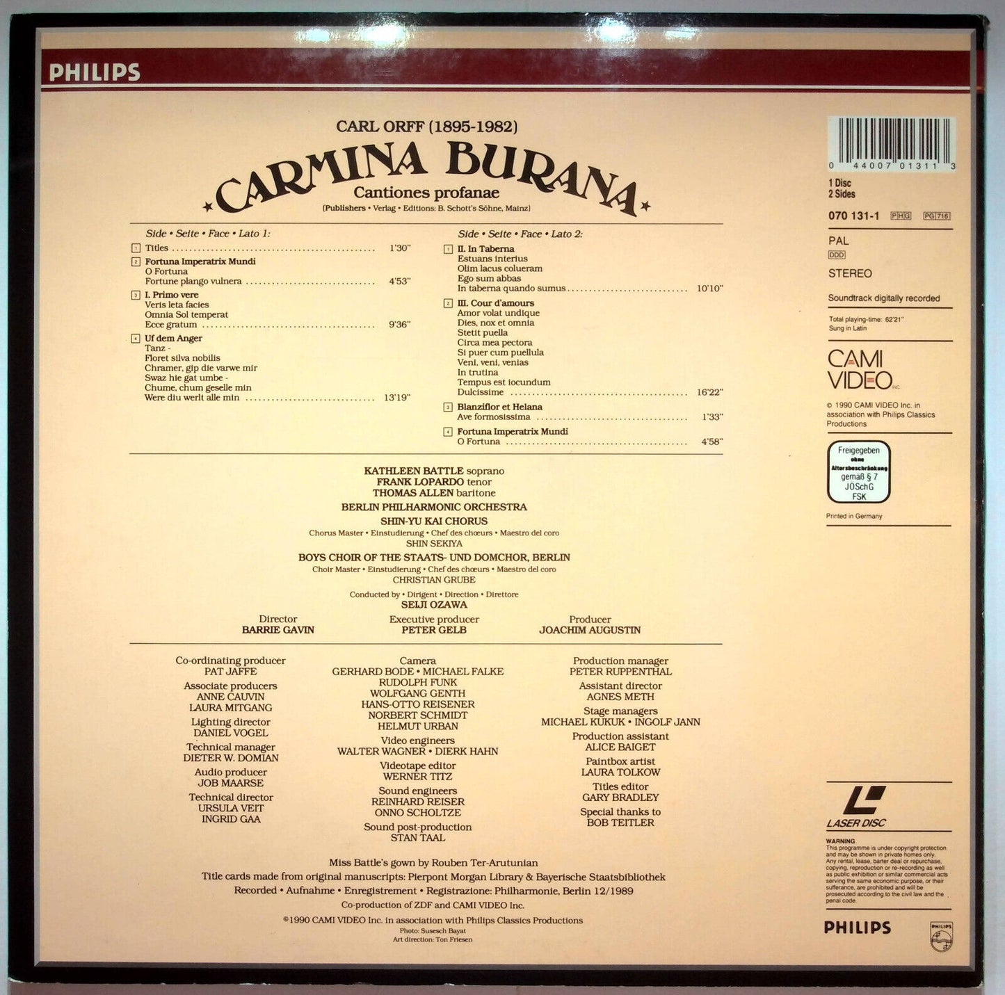 EBOND Carl Orff - Carmina Burana Cantiones Profane - Laser Disc Pal