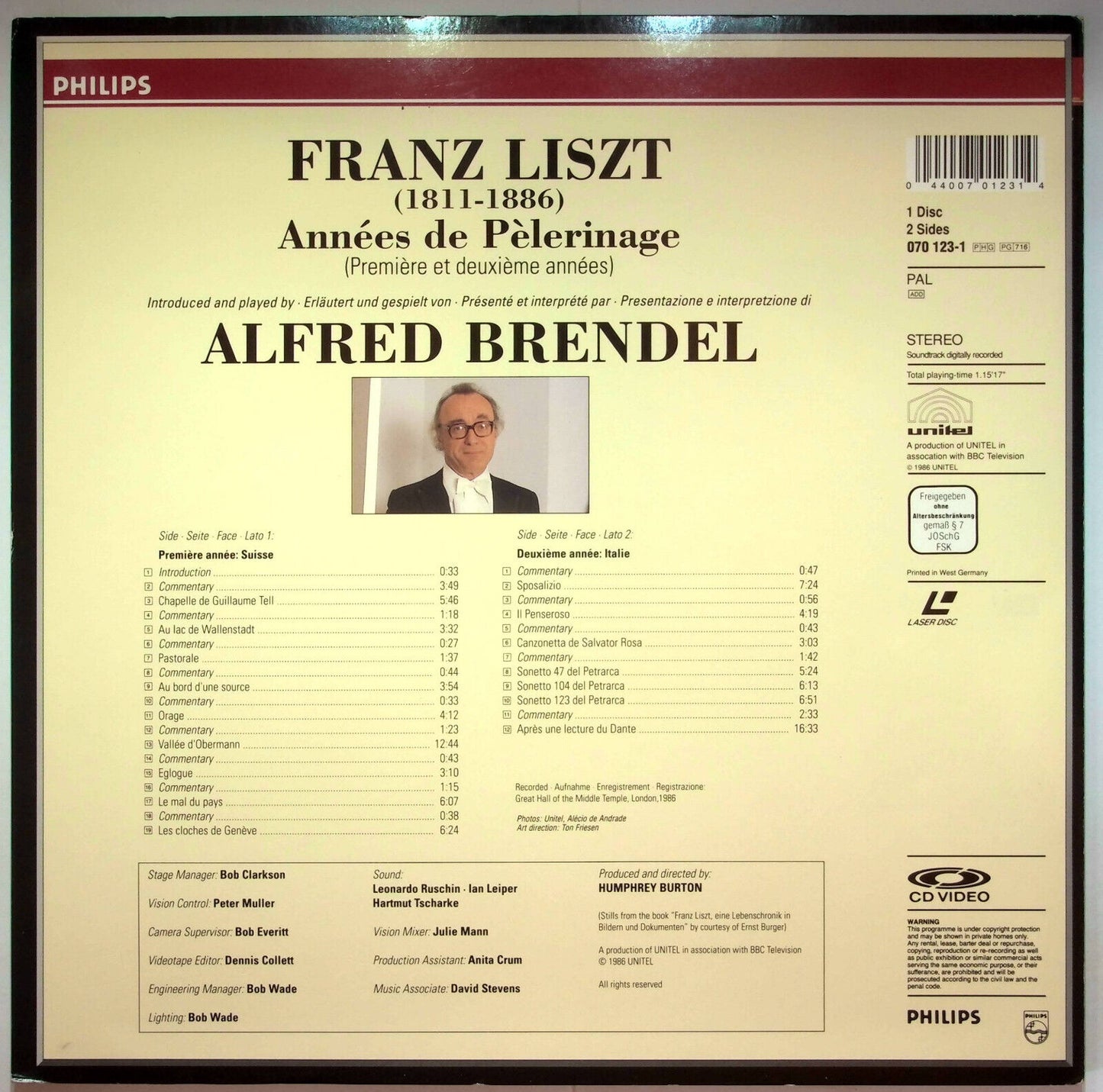 EBOND Liszt Annees De Pelerinage Alfred Brendel - Laser Disc Pal