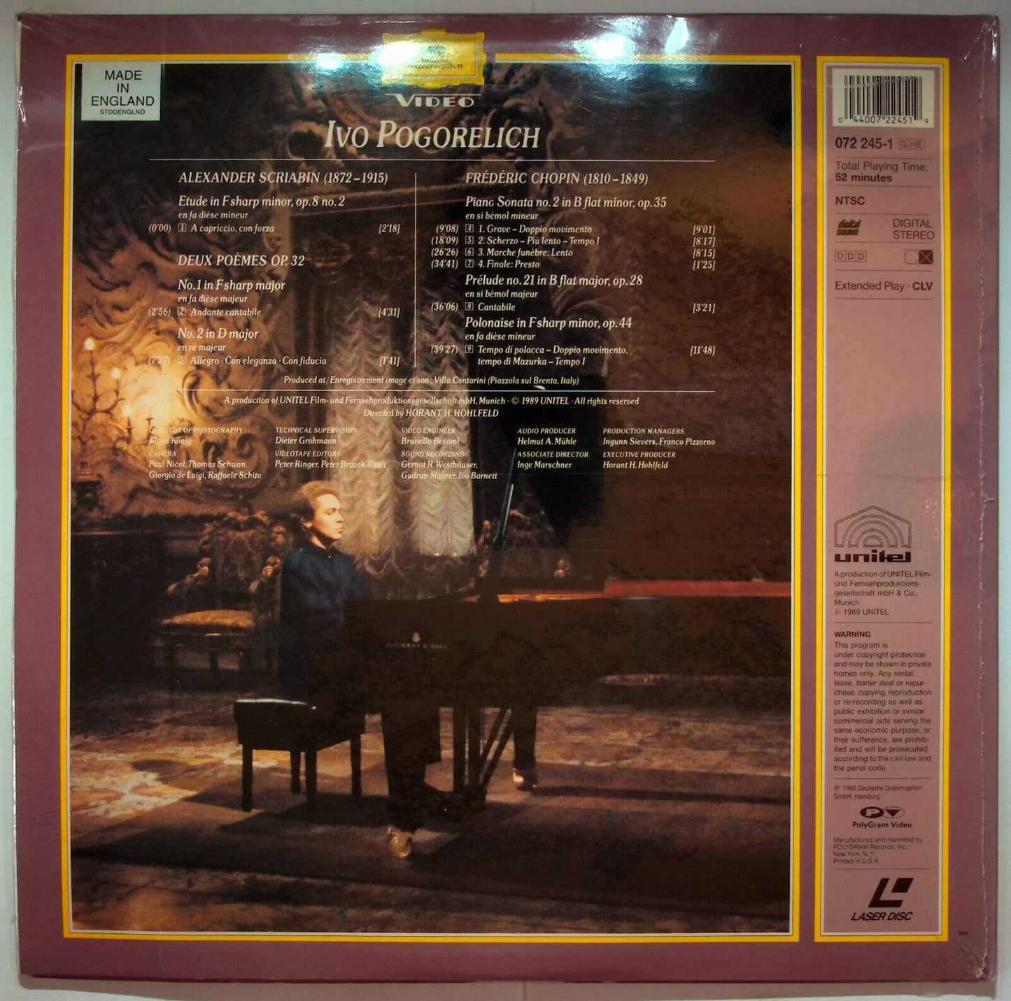 EBOND Ivo Pogorelich In Villa Contarini - Scribian Chopin - Laser Disc Ntsc