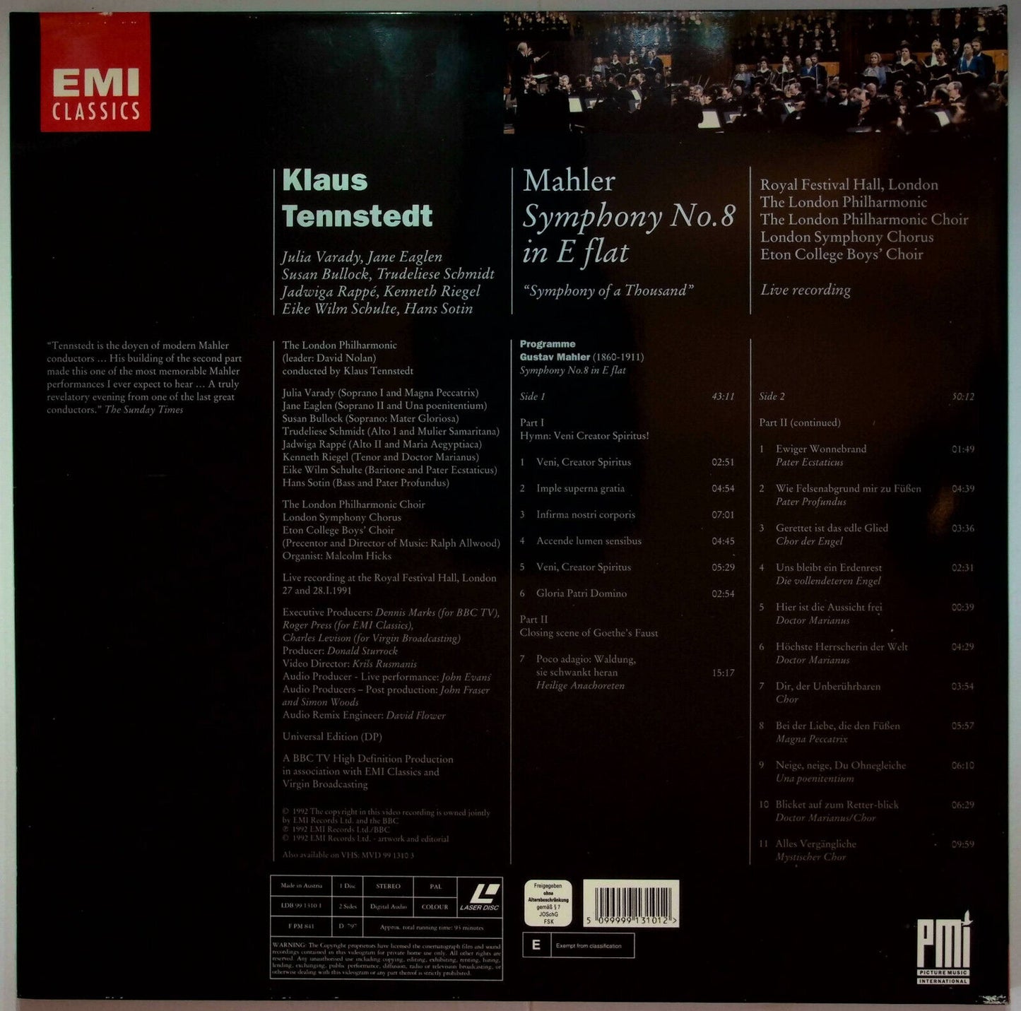EBOND Mahler Symphony 8 Symphony Of The Thousands K. Tennstedt - Laser Disc Pal