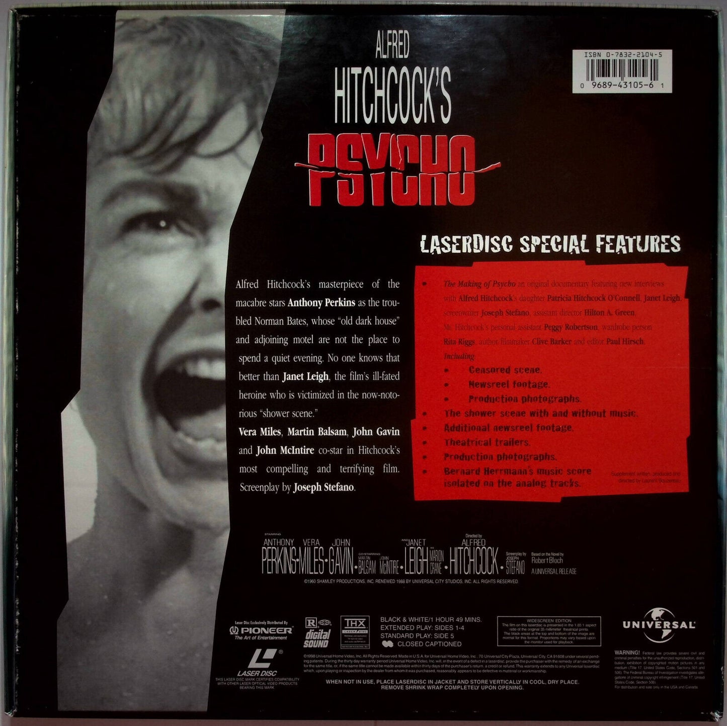 EBOND Psycho - Alfred Hitchcock's - Signature Collection - Laser Disc Ntsc